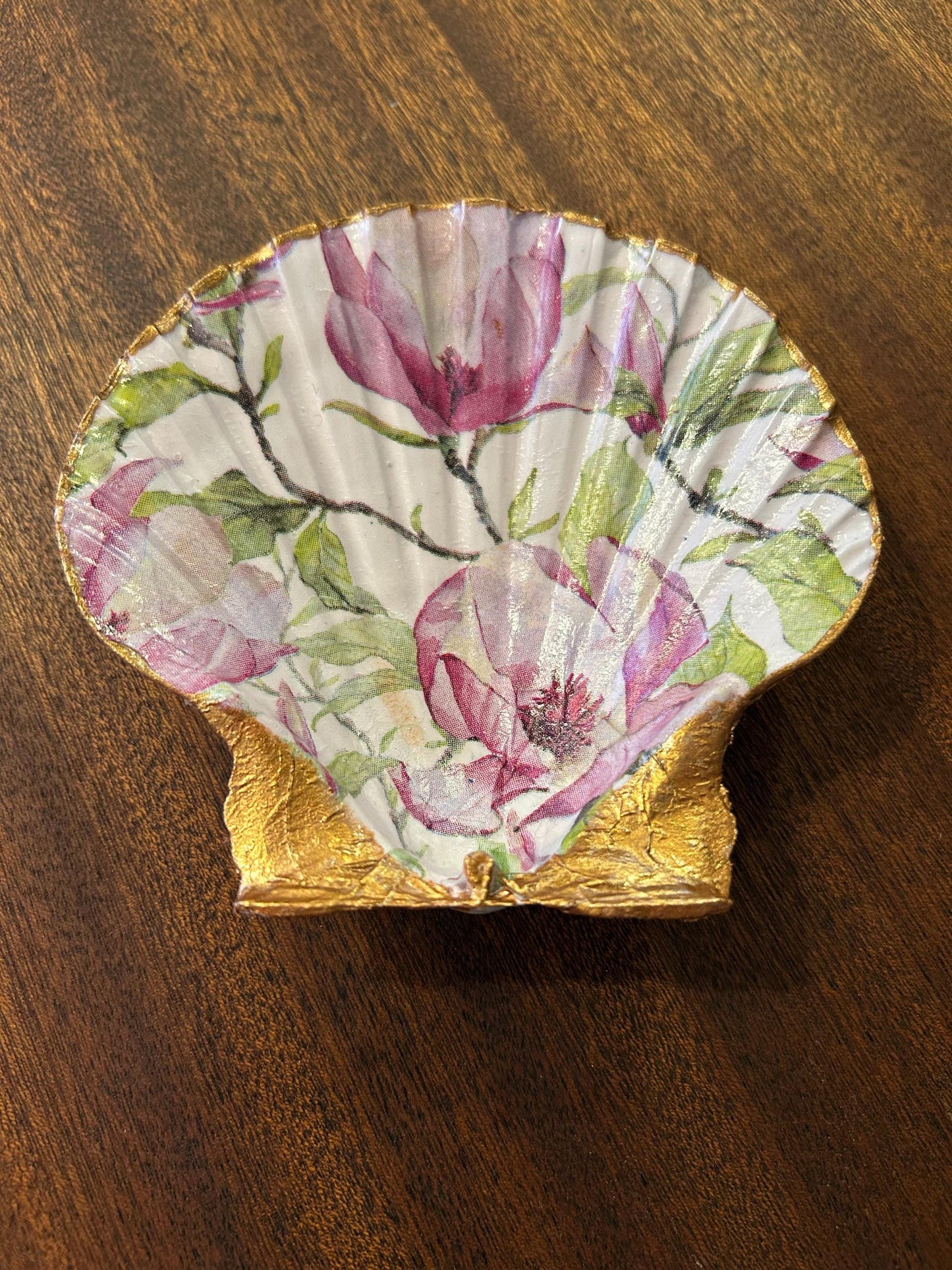 Floral Scallop Trinket Shell Ring Dish - Pink and Gold