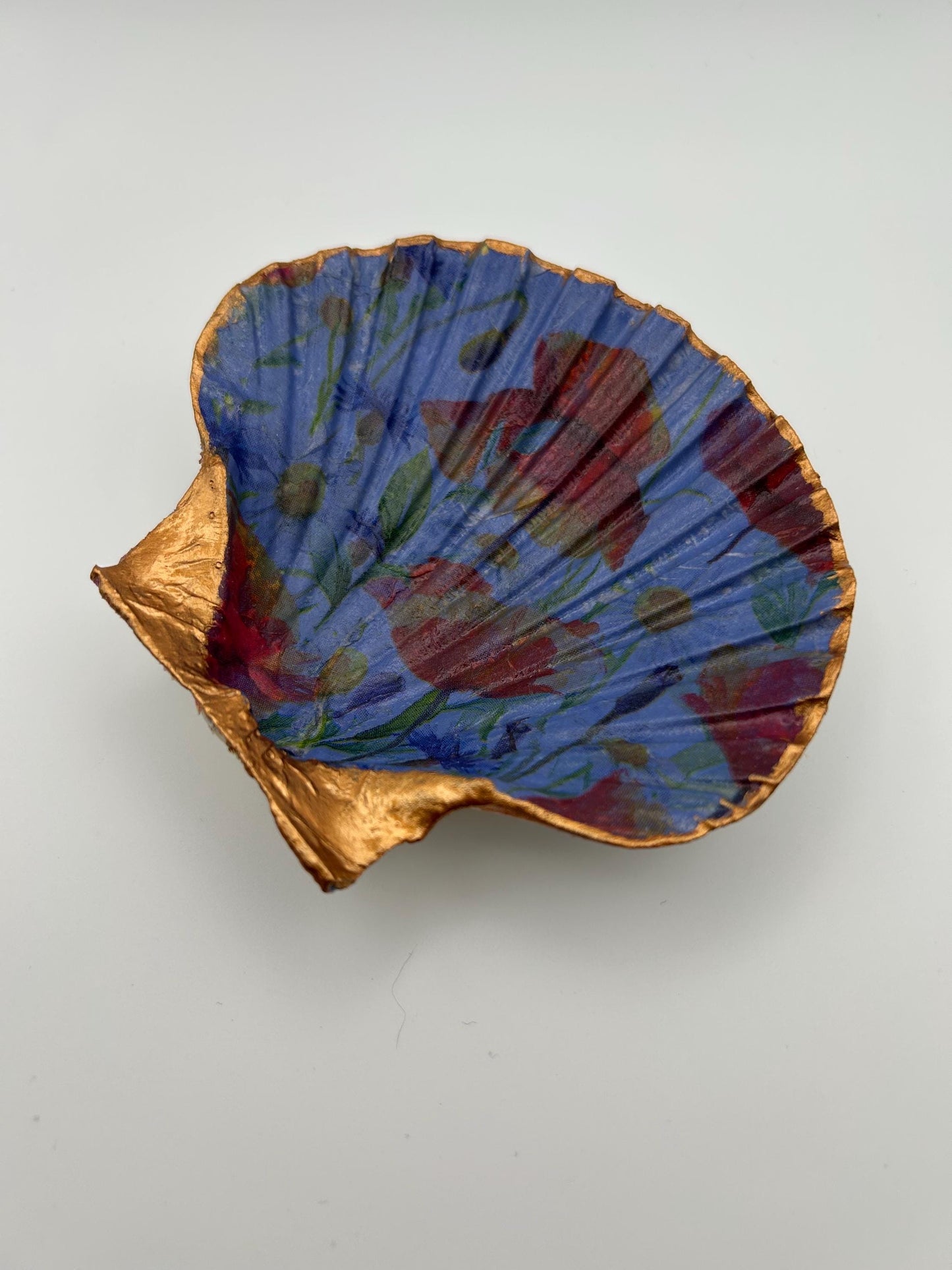 Floral Scallop Trinket Shell Ring Dish - Dark Blue and Gold