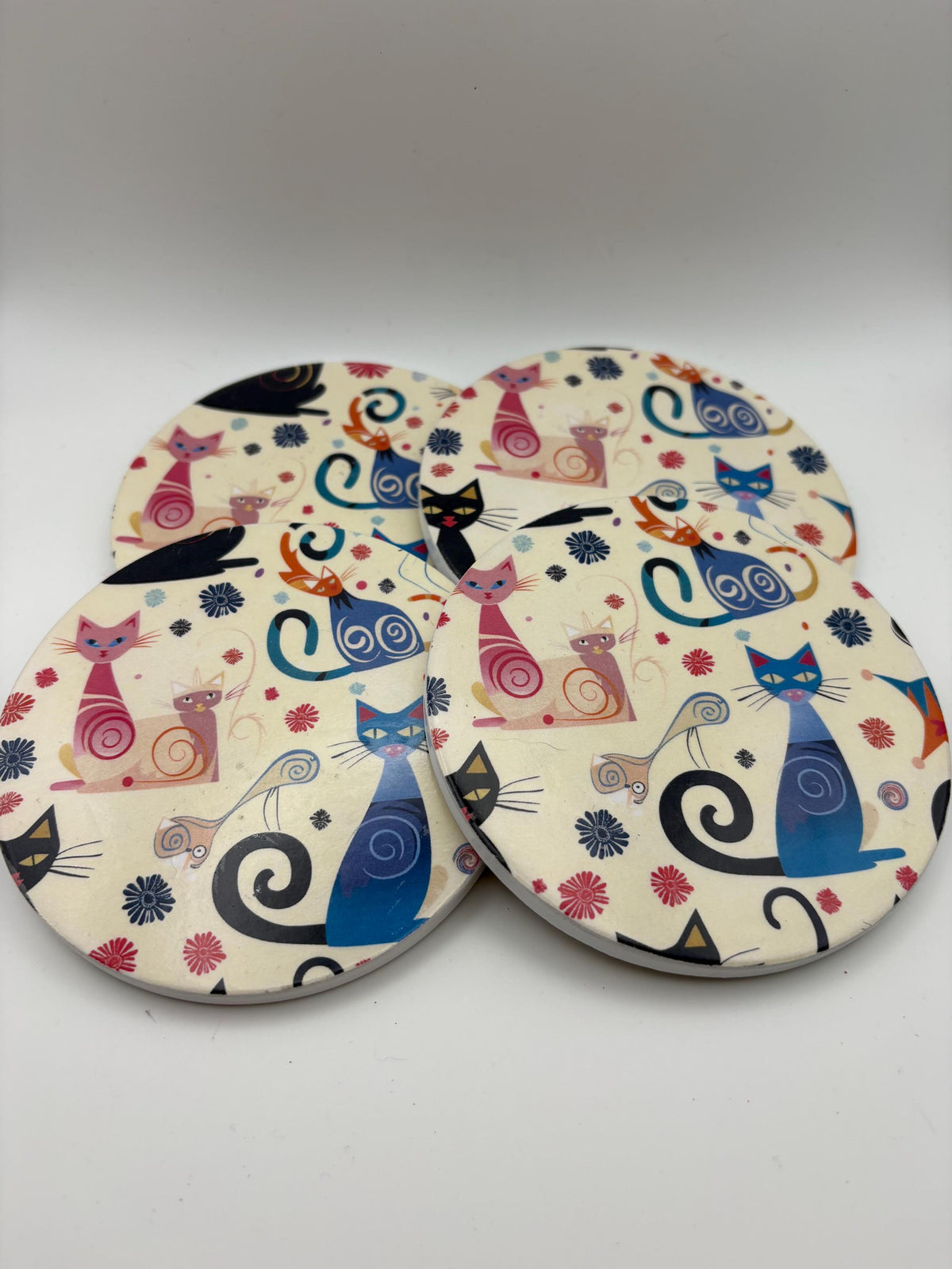 Ceramic Cat Coaster – Modern Kitchen Decor, Housewarming Gift - Set of 4