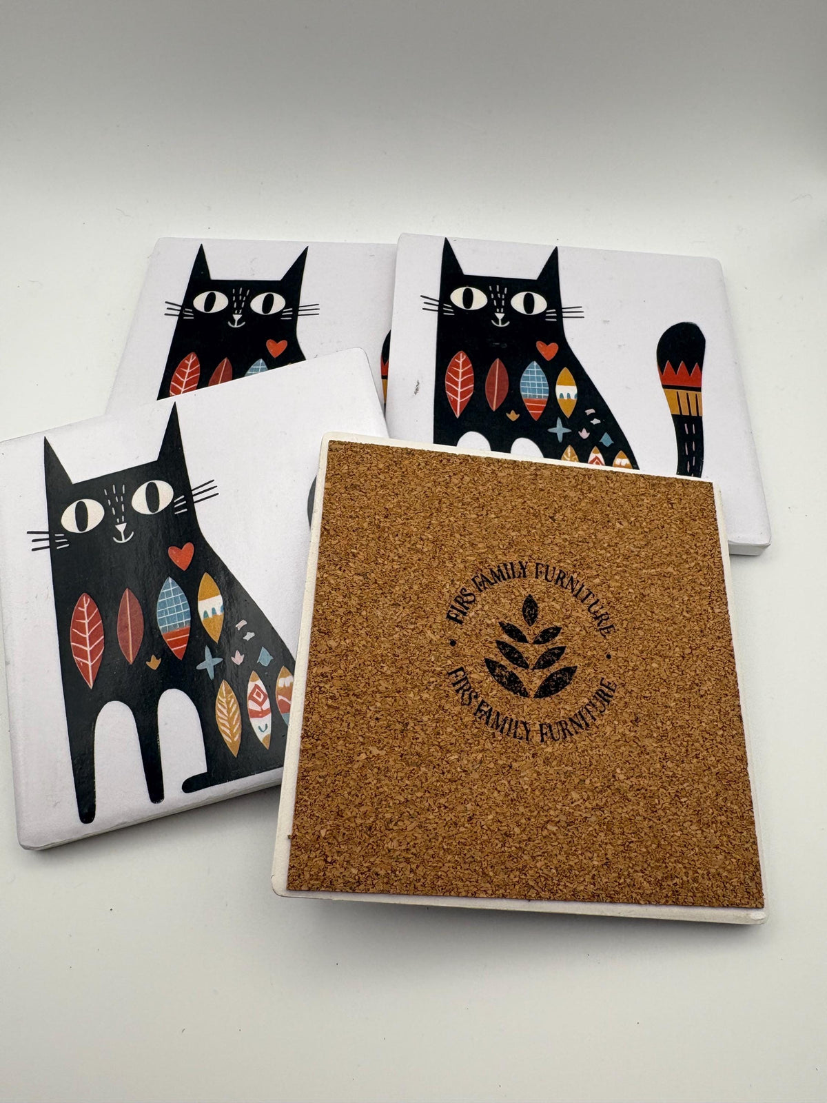 Ceramic Cat Coaster – Modern Kitchen Decor, Housewarming Gift - Set of 4