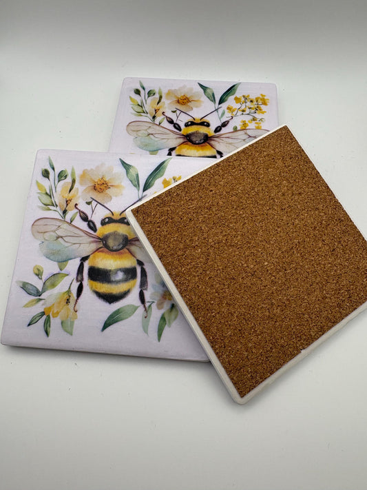 Ceramic Bee Coaster – Modern Kitchen Decor, Drinks Mat (Set of 2)