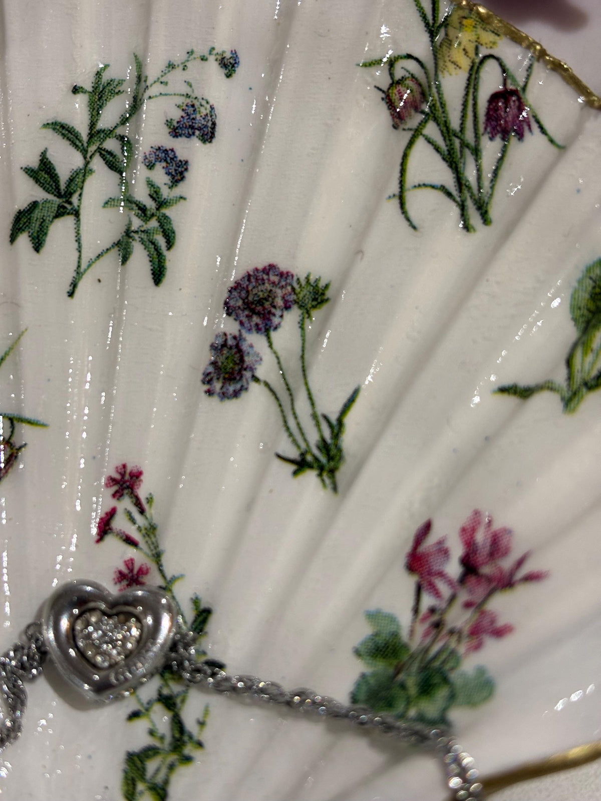 Wildflower Meadow Shell Trinket Dish | Gold Edge Decoupage Jewellery Holder