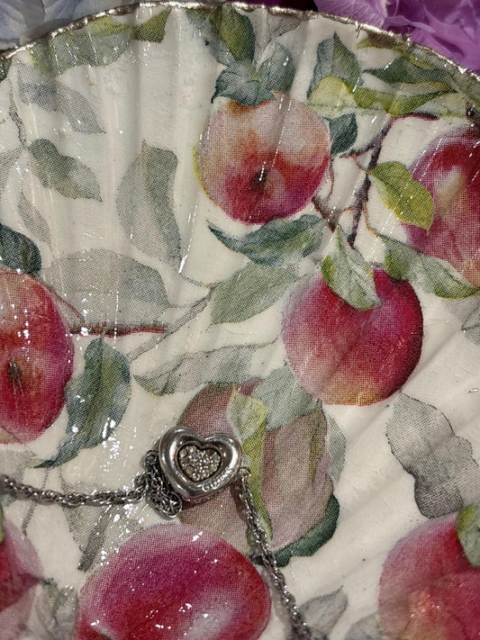 Apple Orchard Decoupage Scallop Shell Trinket Dish | Silver Edge, Autumn Kitchen Jewellery Holder