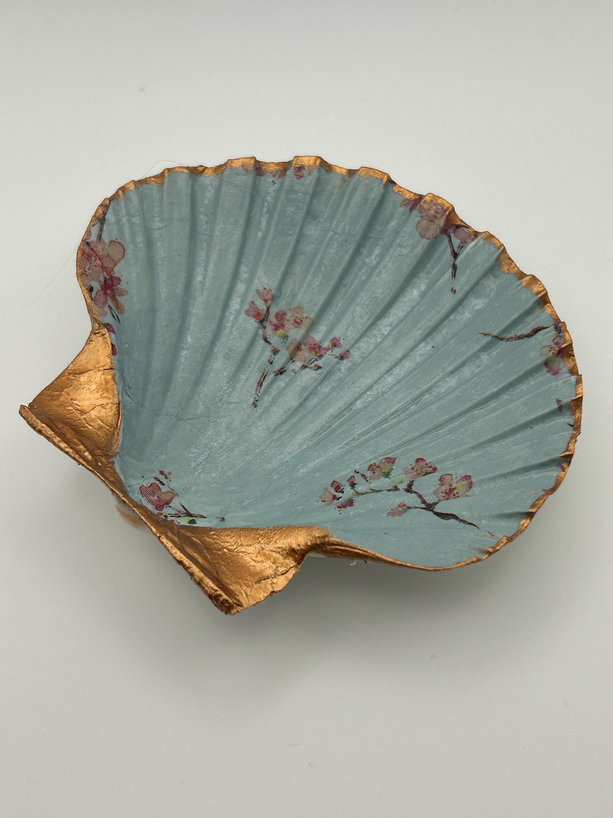 Floral Scallop Trinket Shell Ring Dish - Blue/Gold