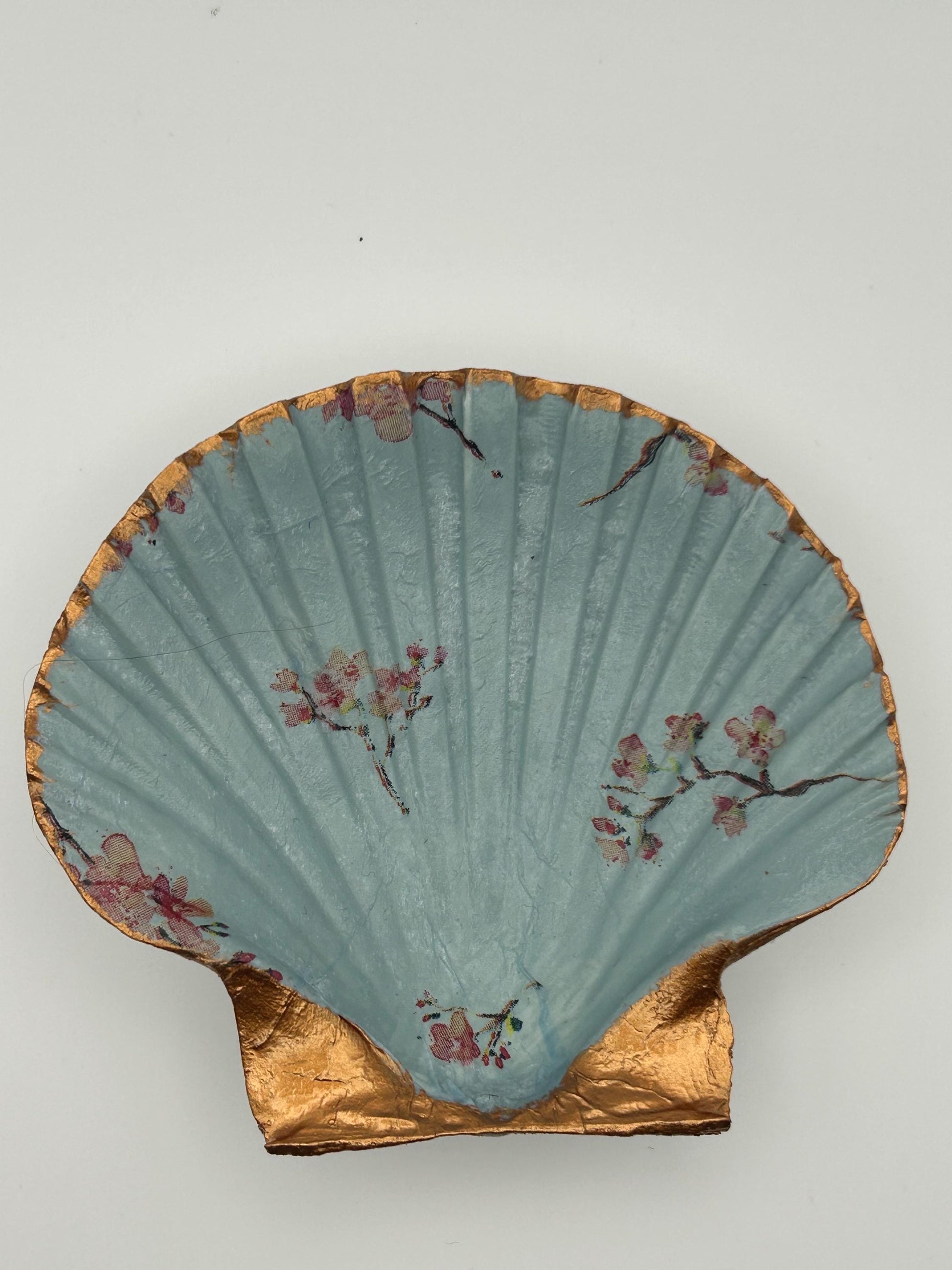 Floral Scallop Trinket Shell Ring Dish - Blue/Gold