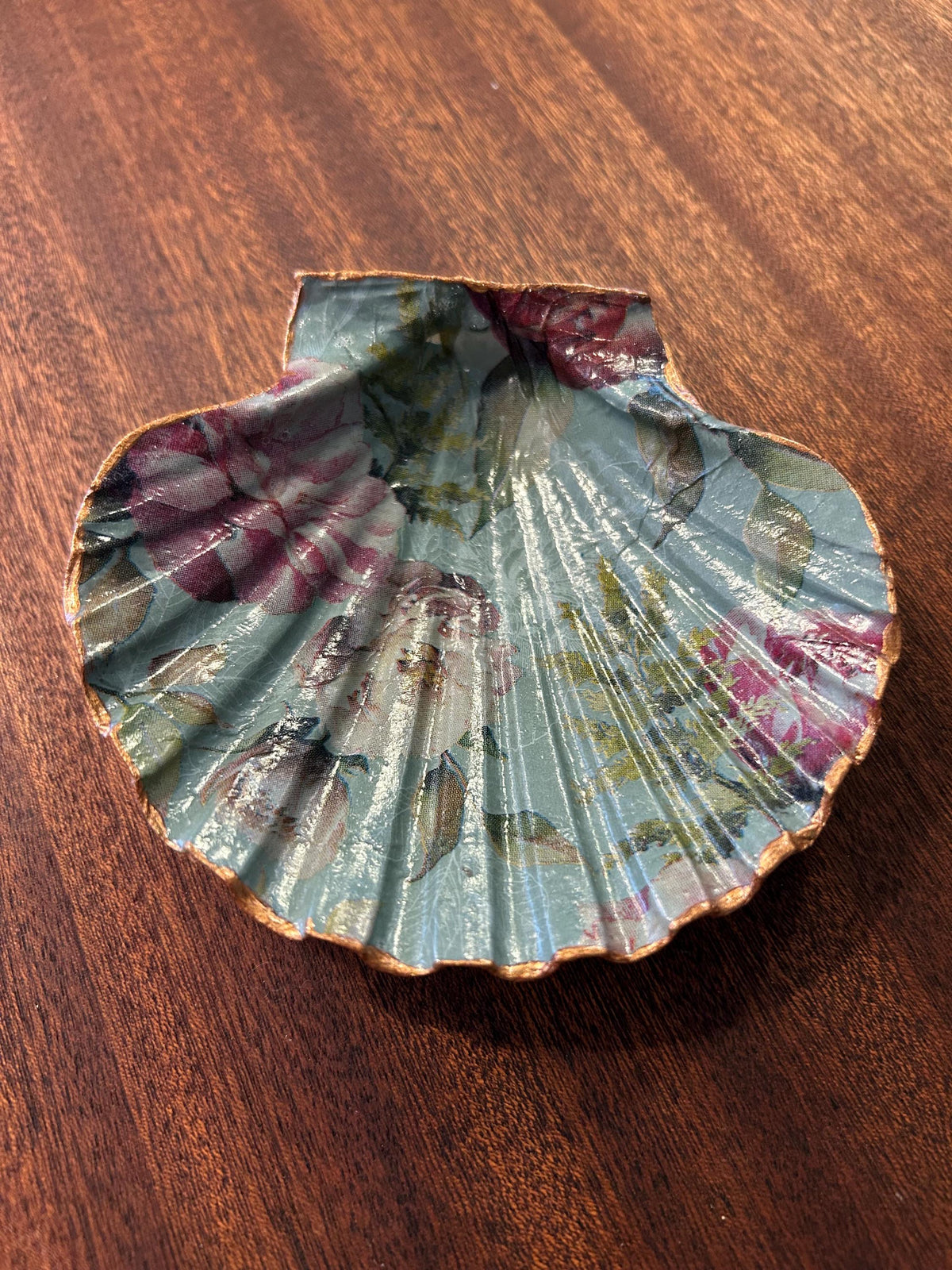 Floral Scallop Trinket Shell Ring Dish - Blue