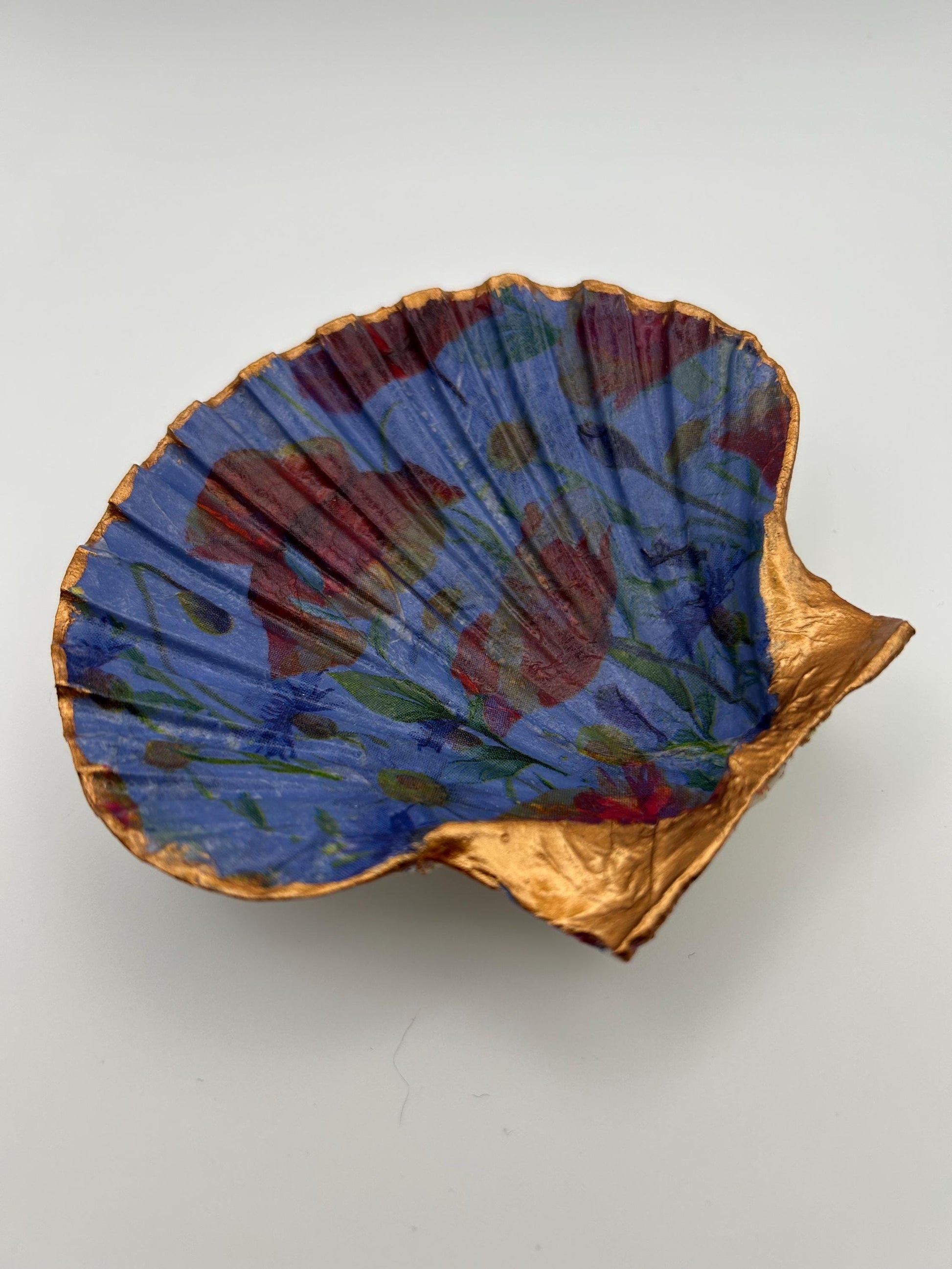 Floral Scallop Trinket Shell Ring Dish - Dark Blue and Gold