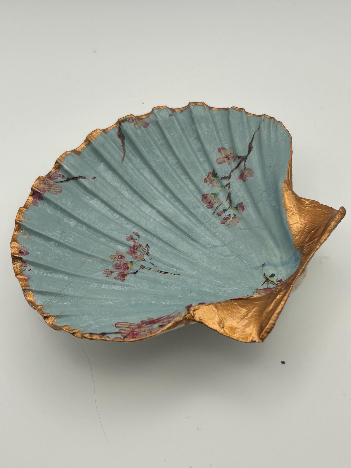 Floral Scallop Trinket Shell Ring Dish - Blue/Gold