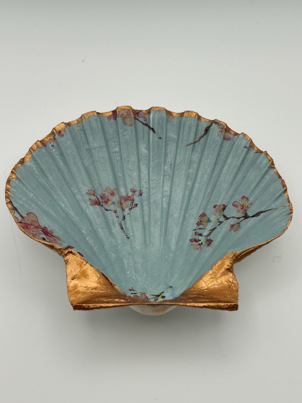 Floral Scallop Trinket Shell Ring Dish - Blue/Gold