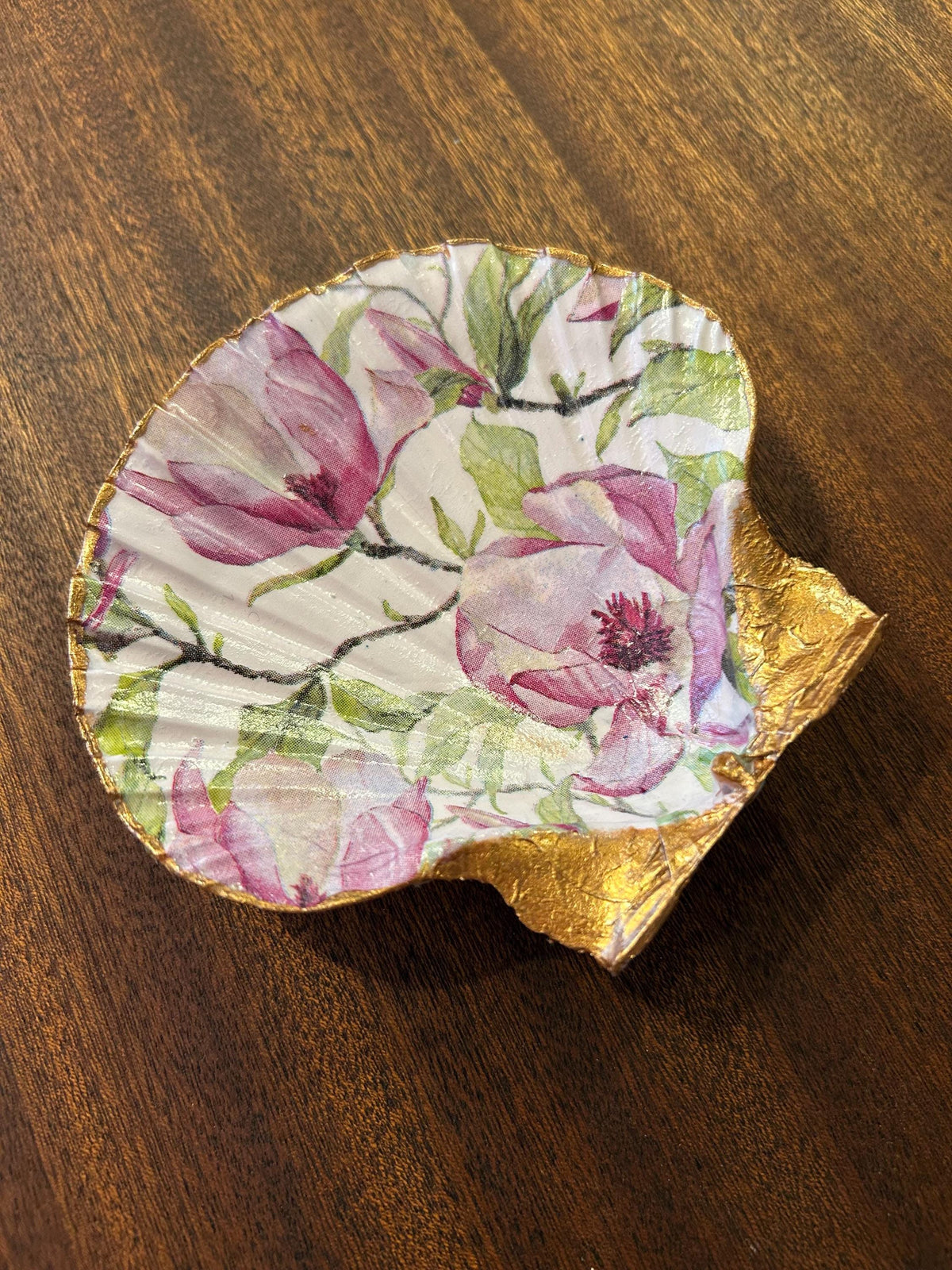 Floral Scallop Trinket Shell Ring Dish - Pink and Gold