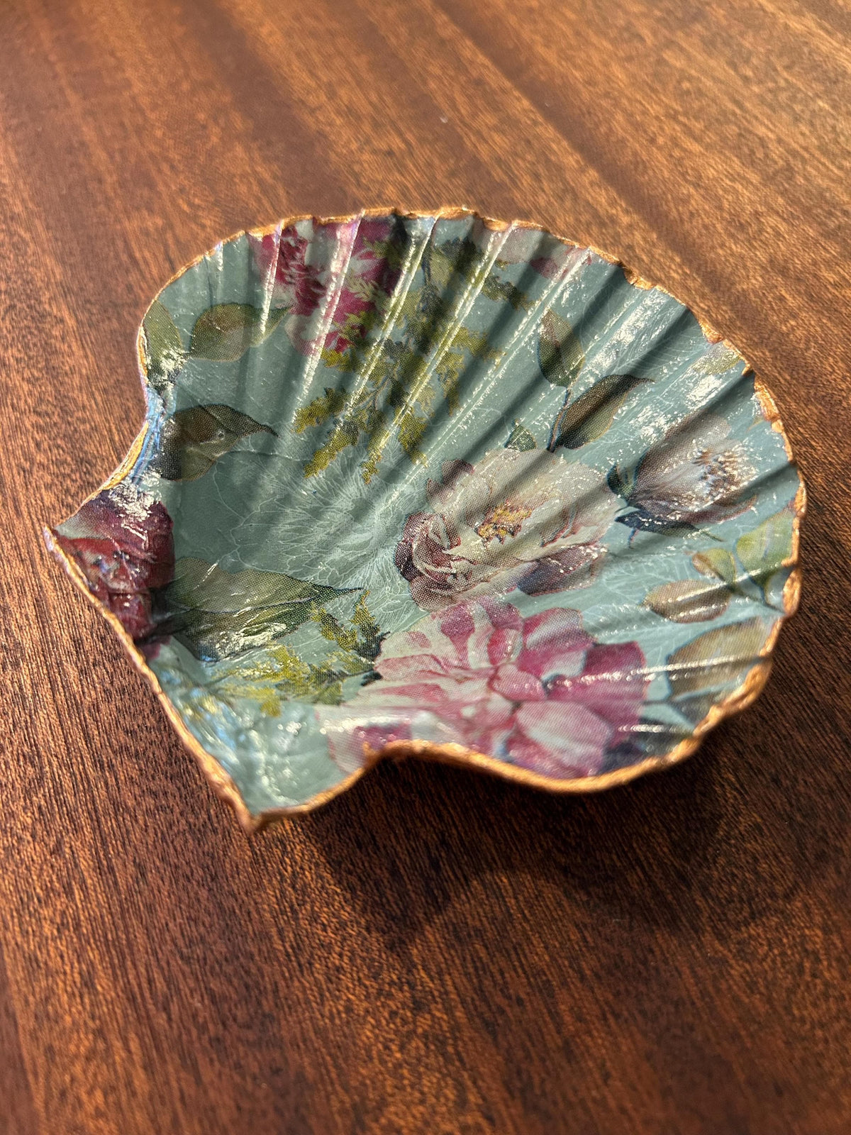 Floral Scallop Trinket Shell Ring Dish - Blue