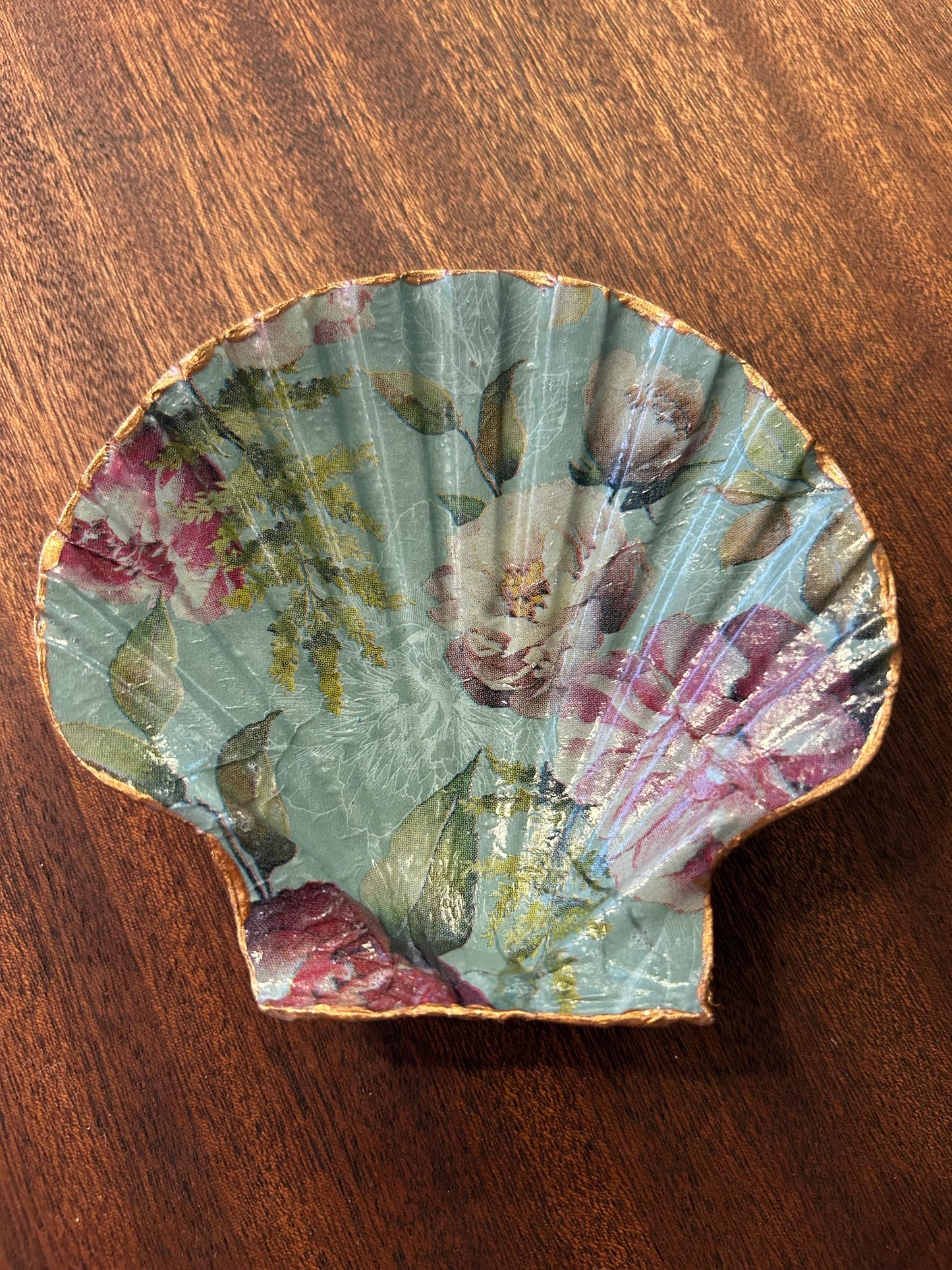 Floral Scallop Trinket Shell Ring Dish - Blue