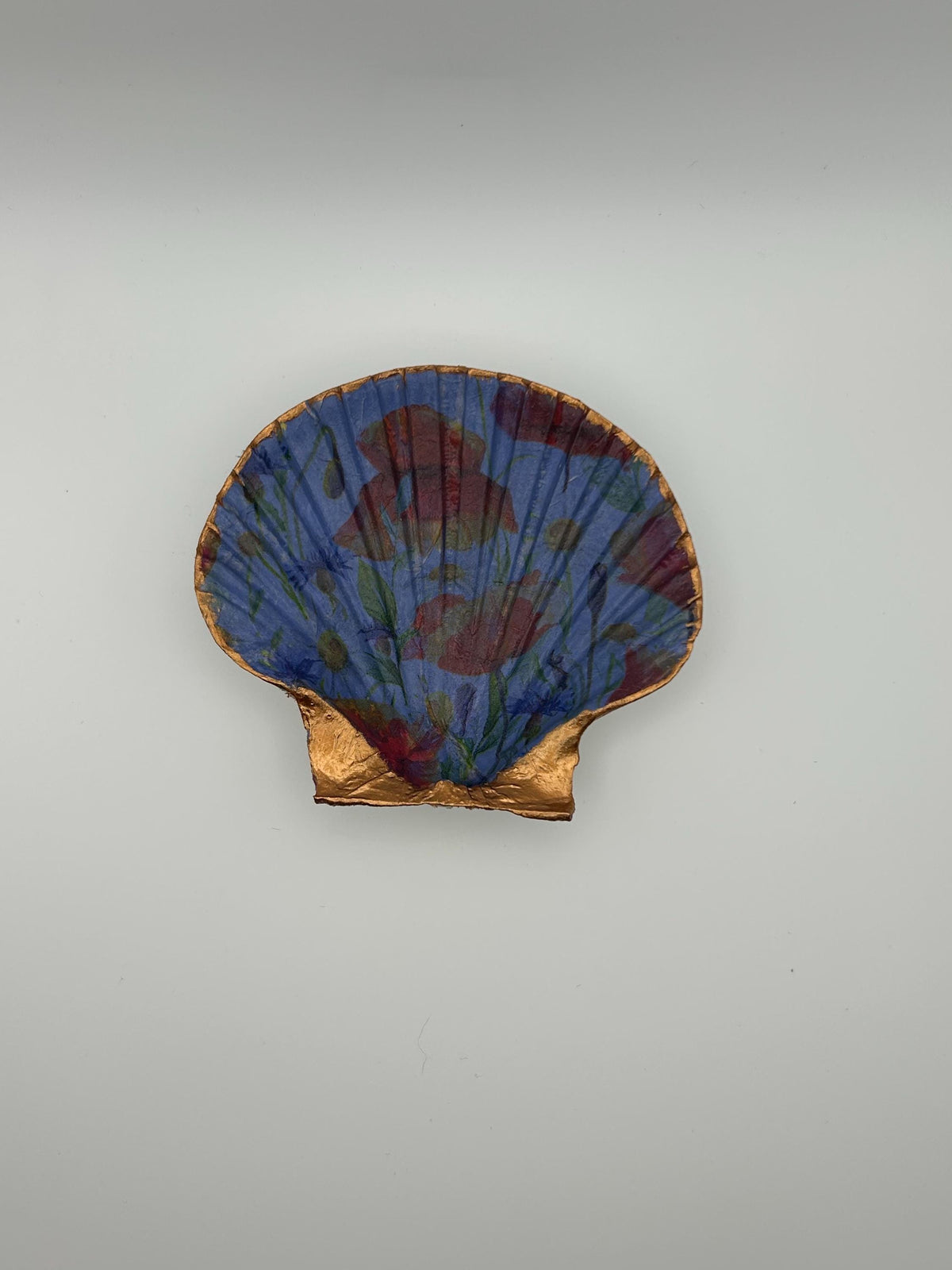 Floral Scallop Trinket Shell Ring Dish - Dark Blue and Gold