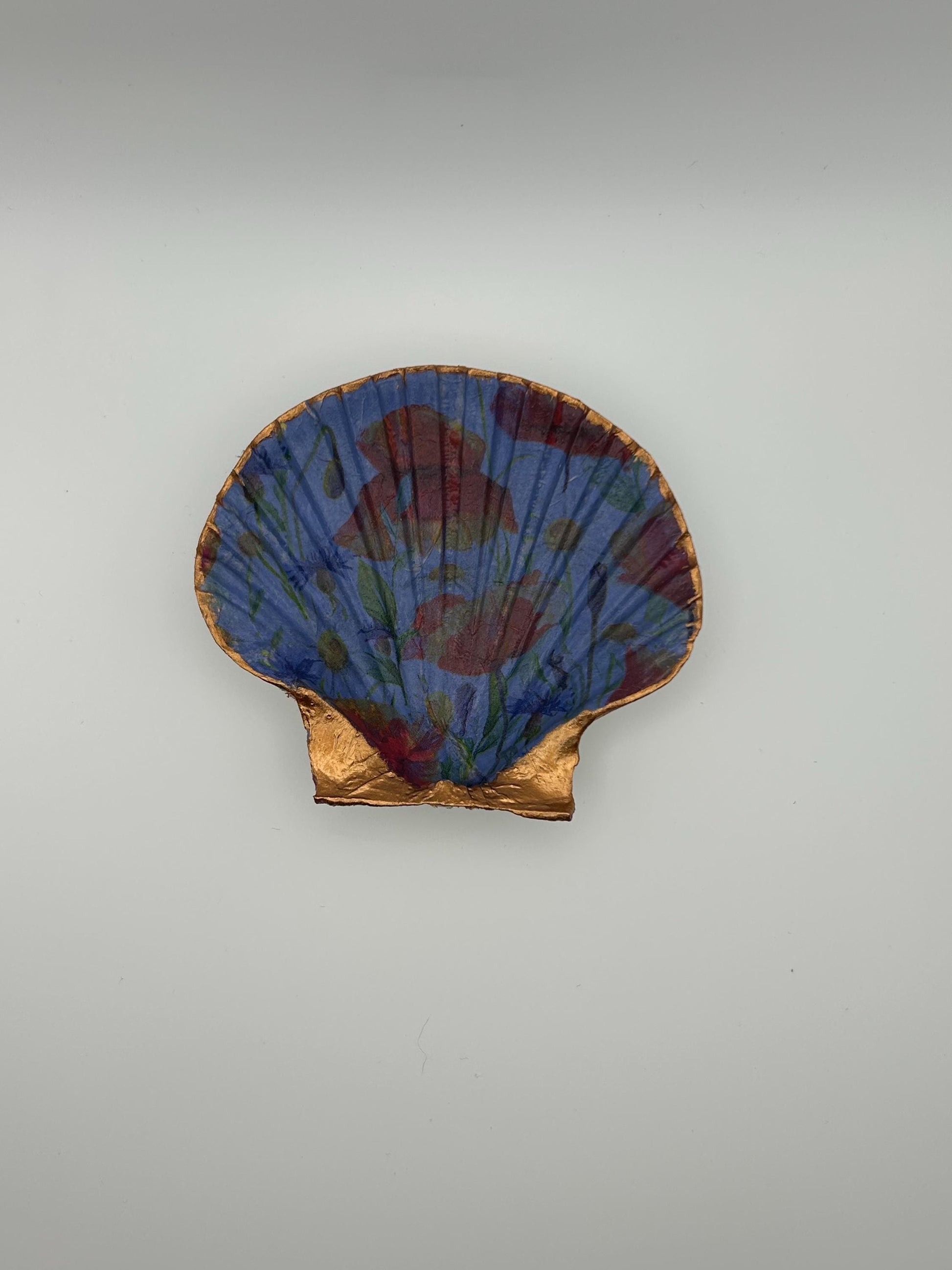 Floral Scallop Trinket Shell Ring Dish - Dark Blue and Gold