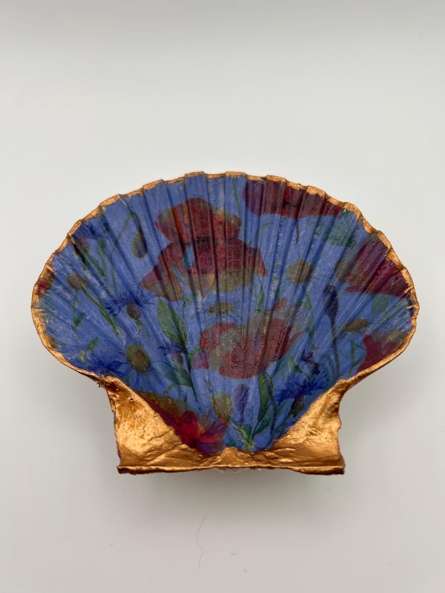 Floral Scallop Trinket Shell Ring Dish - Dark Blue and Gold