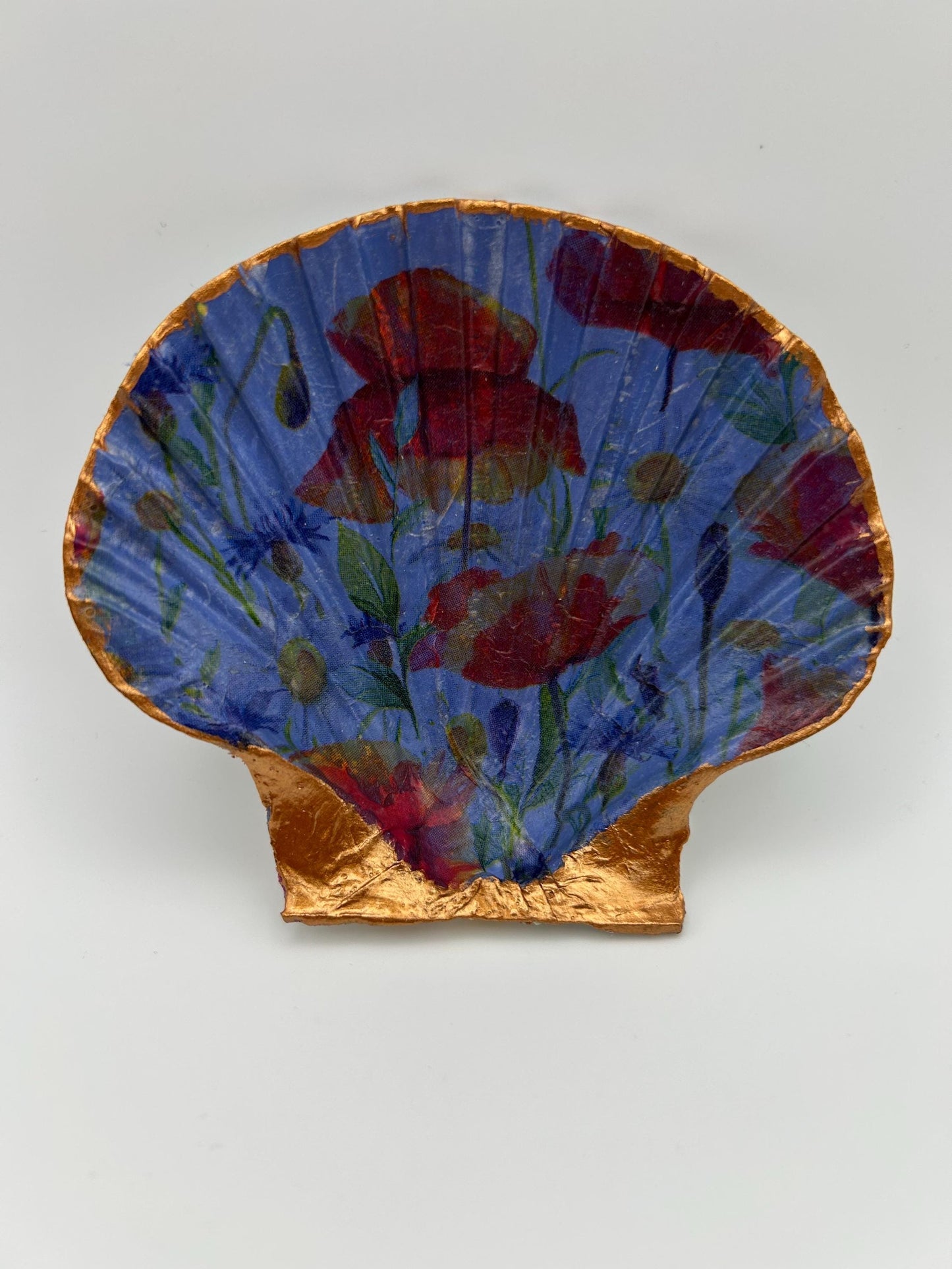 Floral Scallop Trinket Shell Ring Dish - Dark Blue and Gold
