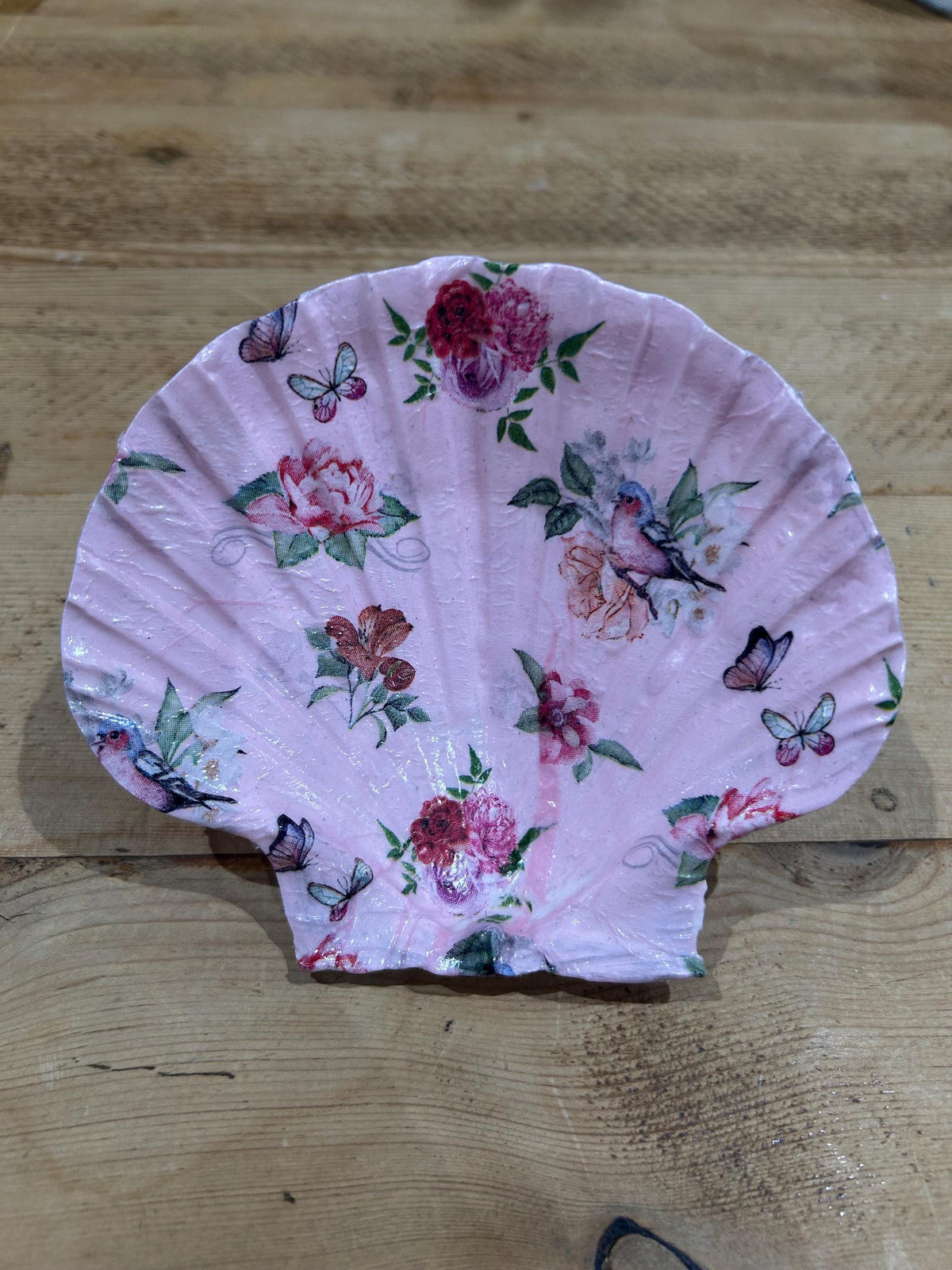 Floral Scallop Trinket Shell Ring Dish - Pink
