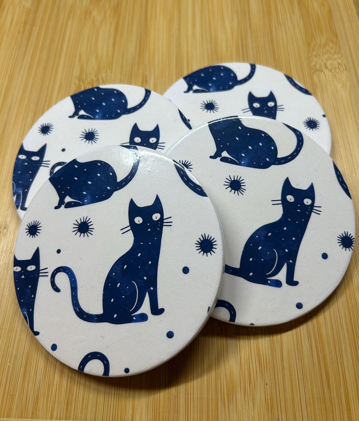 Ceramic Cat Coaster – Modern Kitchen Decor, Housewarming Gift - Set of 4