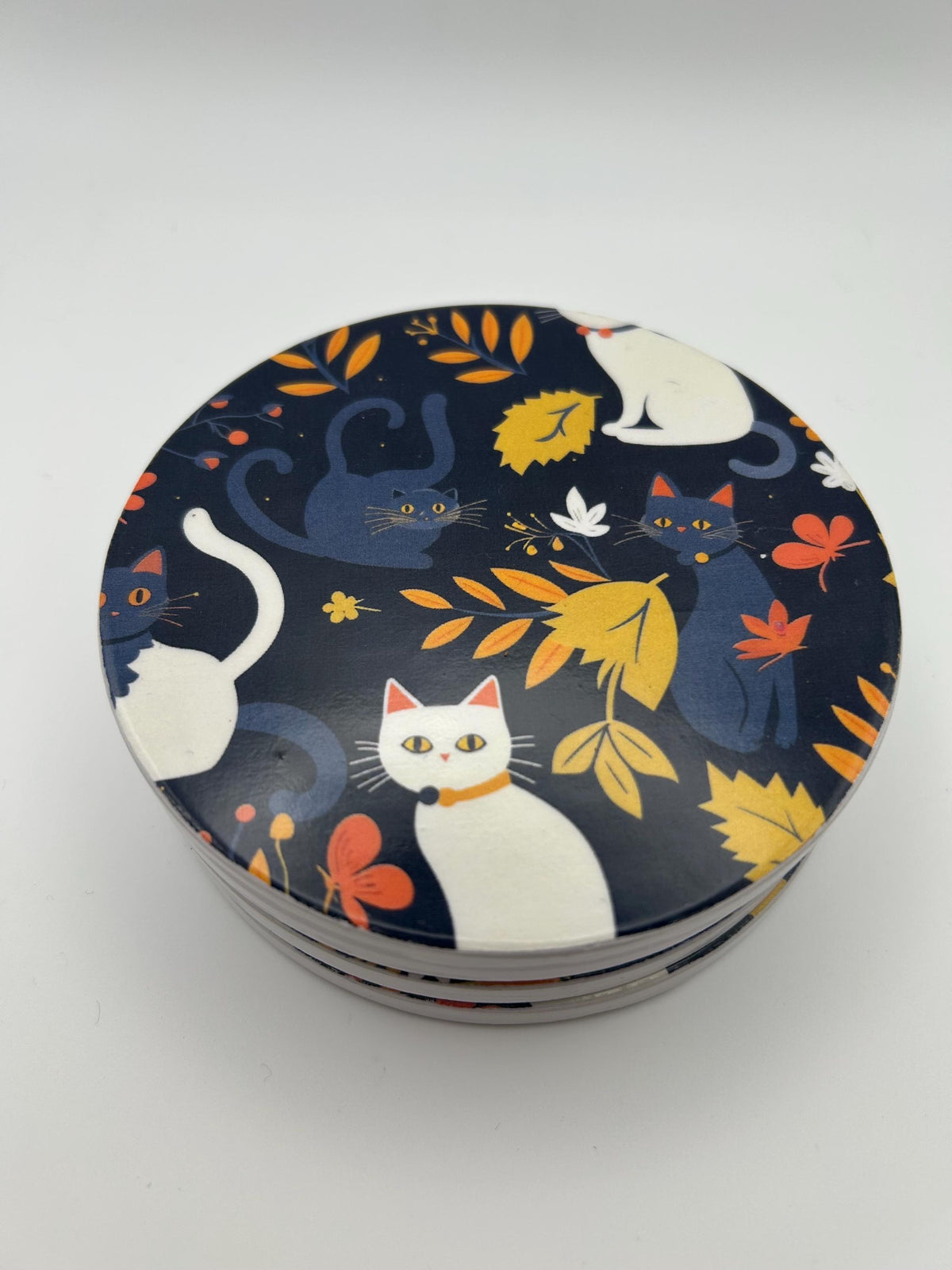 Ceramic Cat Coaster – Durable Kitchen Decor, Housewarming Gift - Set of 4