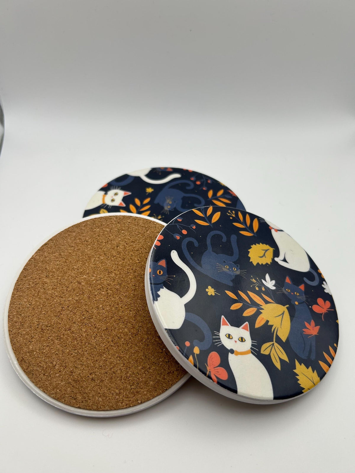 Ceramic Cat Coaster – Durable Kitchen Decor, Housewarming Gift - Set of 4