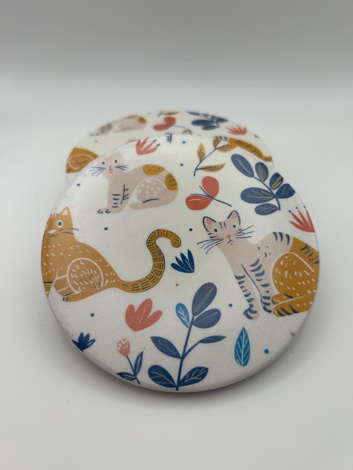 Ceramic Cat Coaster with Cork Back – Modern Kitchen Decor, Drink Protection - Set of 4