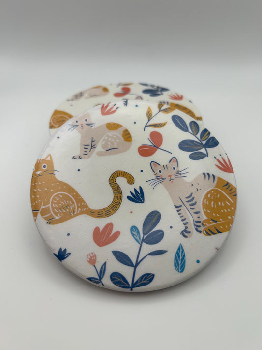 Ceramic Cat Coaster with Cork Back – Modern Kitchen Decor, Drink Protection - Set of 4