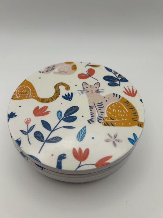 Ceramic Cat Coaster with Cork Back – Modern Kitchen Decor, Drink Protection - Set of 4