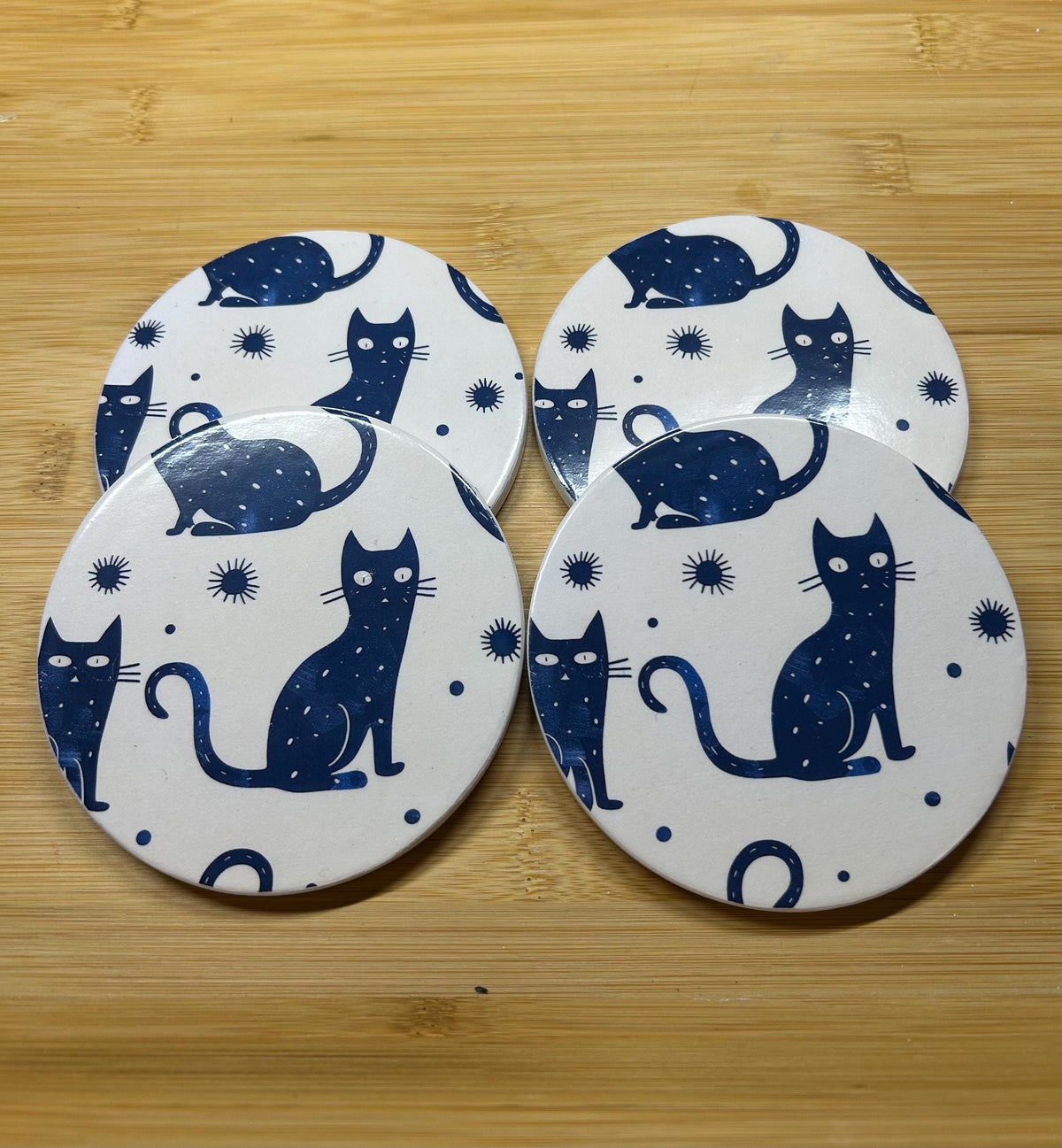 Ceramic Cat Coaster – Modern Kitchen Decor, Housewarming Gift - Set of 4