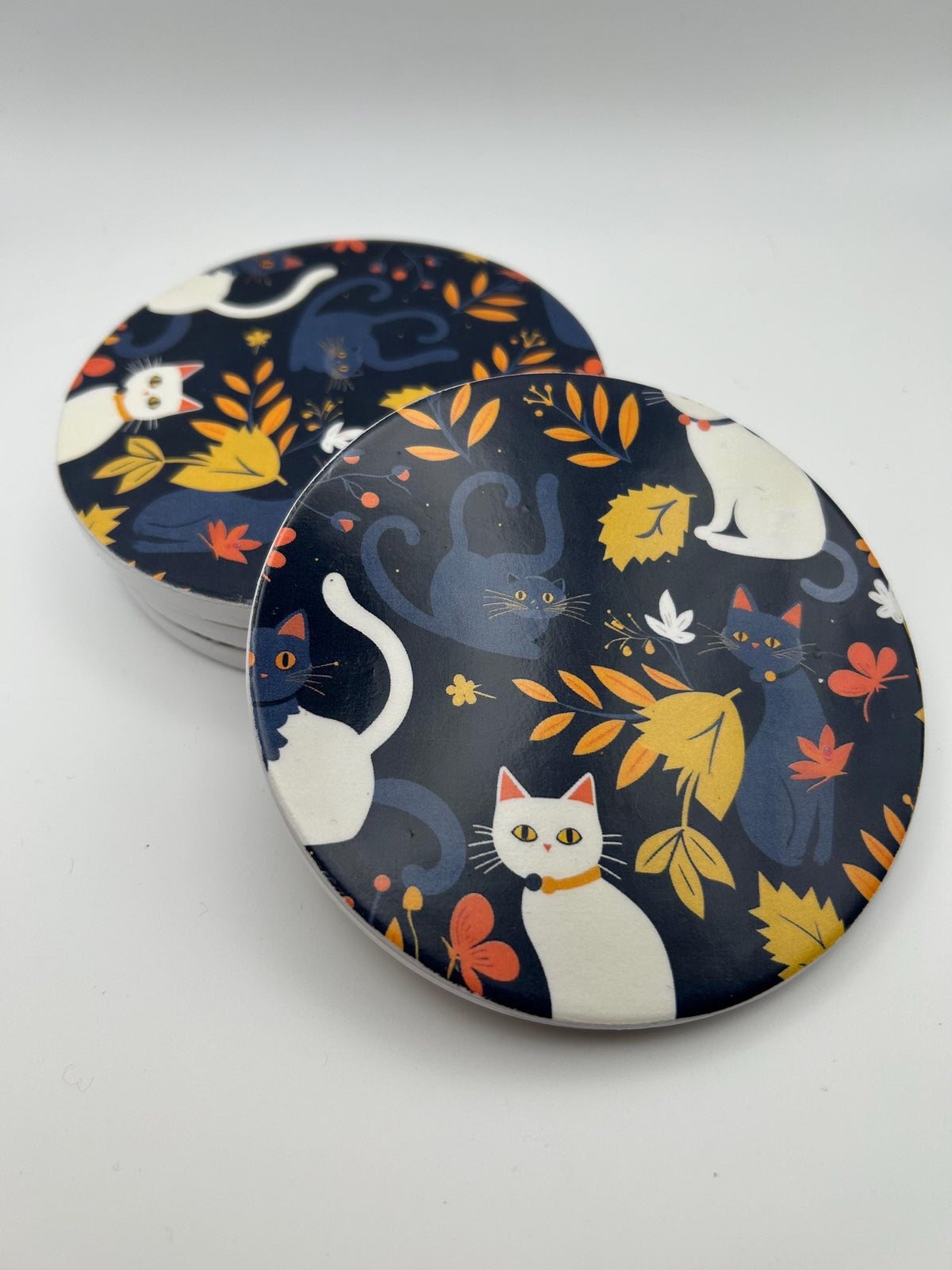 Ceramic Cat Coaster – Durable Kitchen Decor, Housewarming Gift - Set of 4