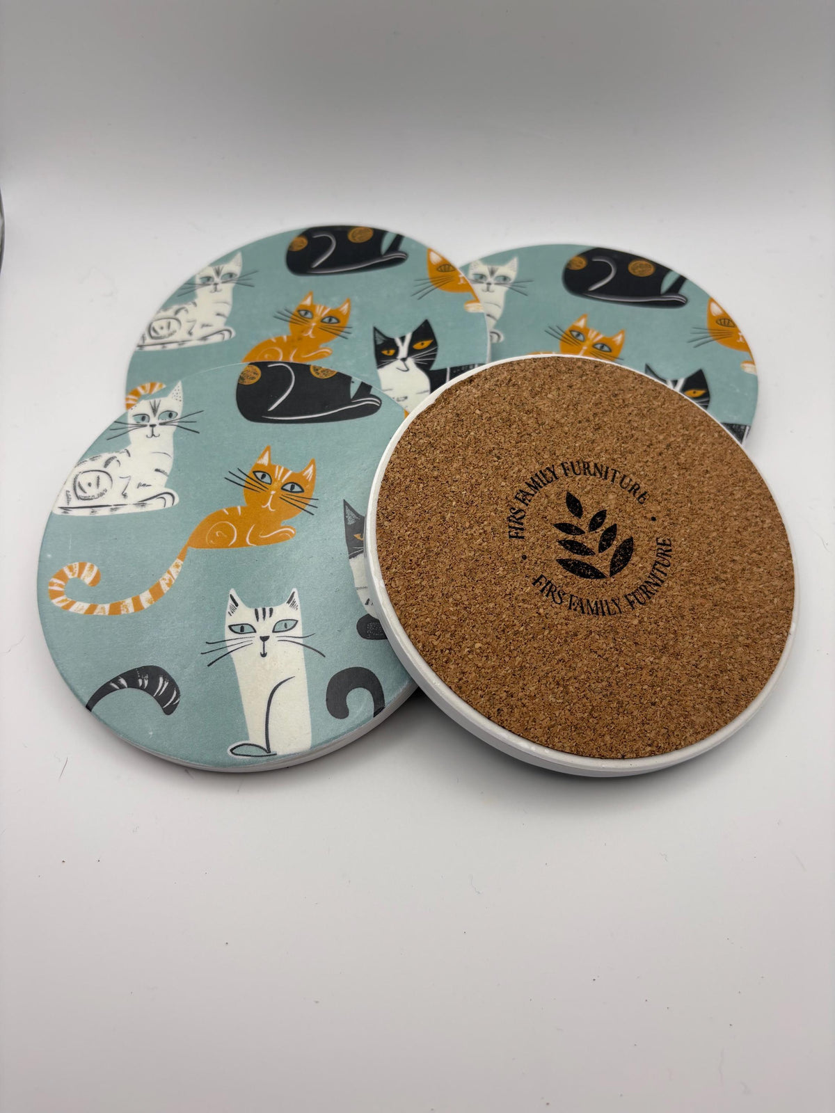 Ceramic Cat Coaster – Protective Varnish Drink Coaster – Modern Kitchen Decor - Set of 4