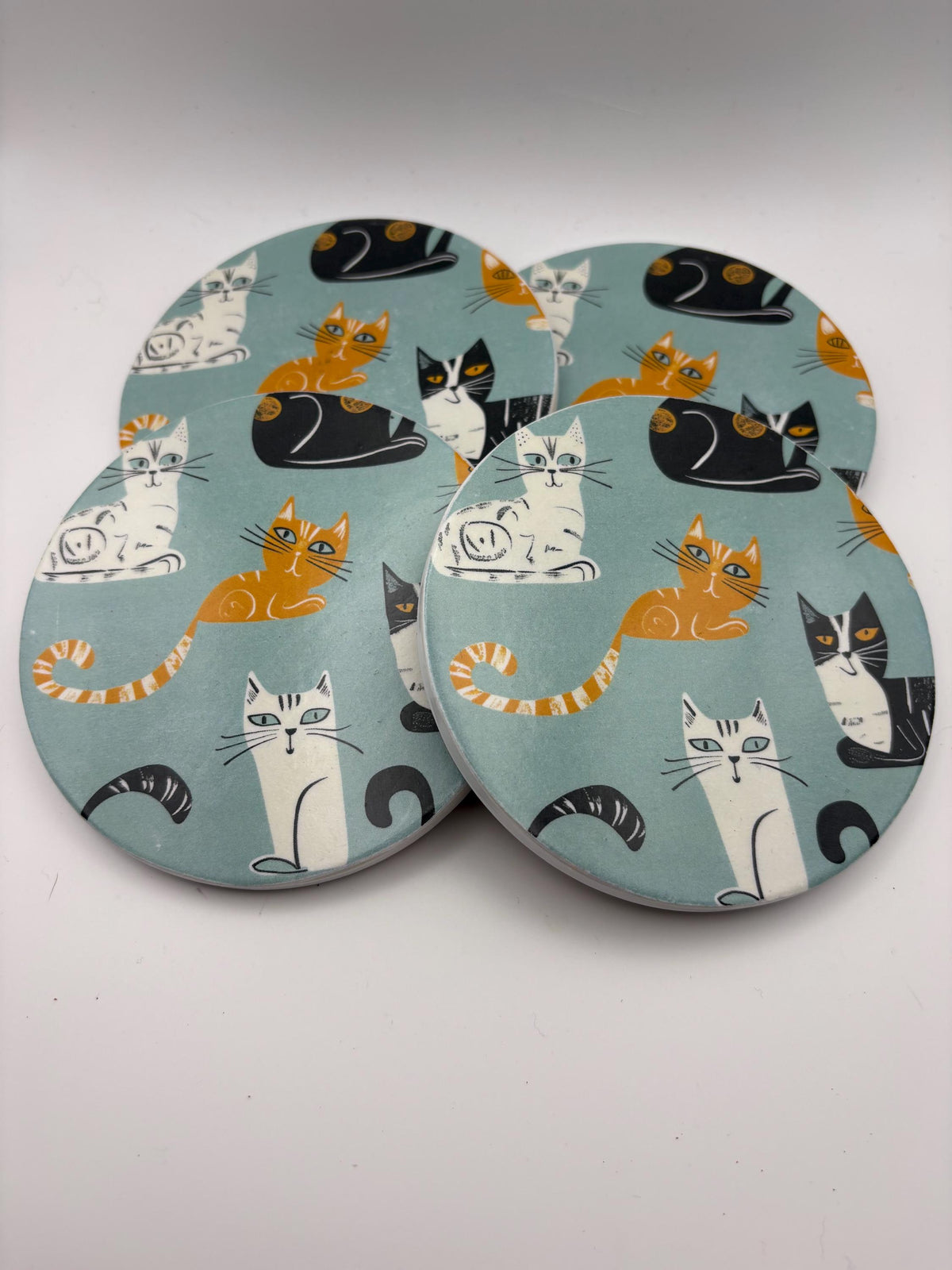 Ceramic Cat Coaster – Protective Varnish Drink Coaster – Modern Kitchen Decor - Set of 4