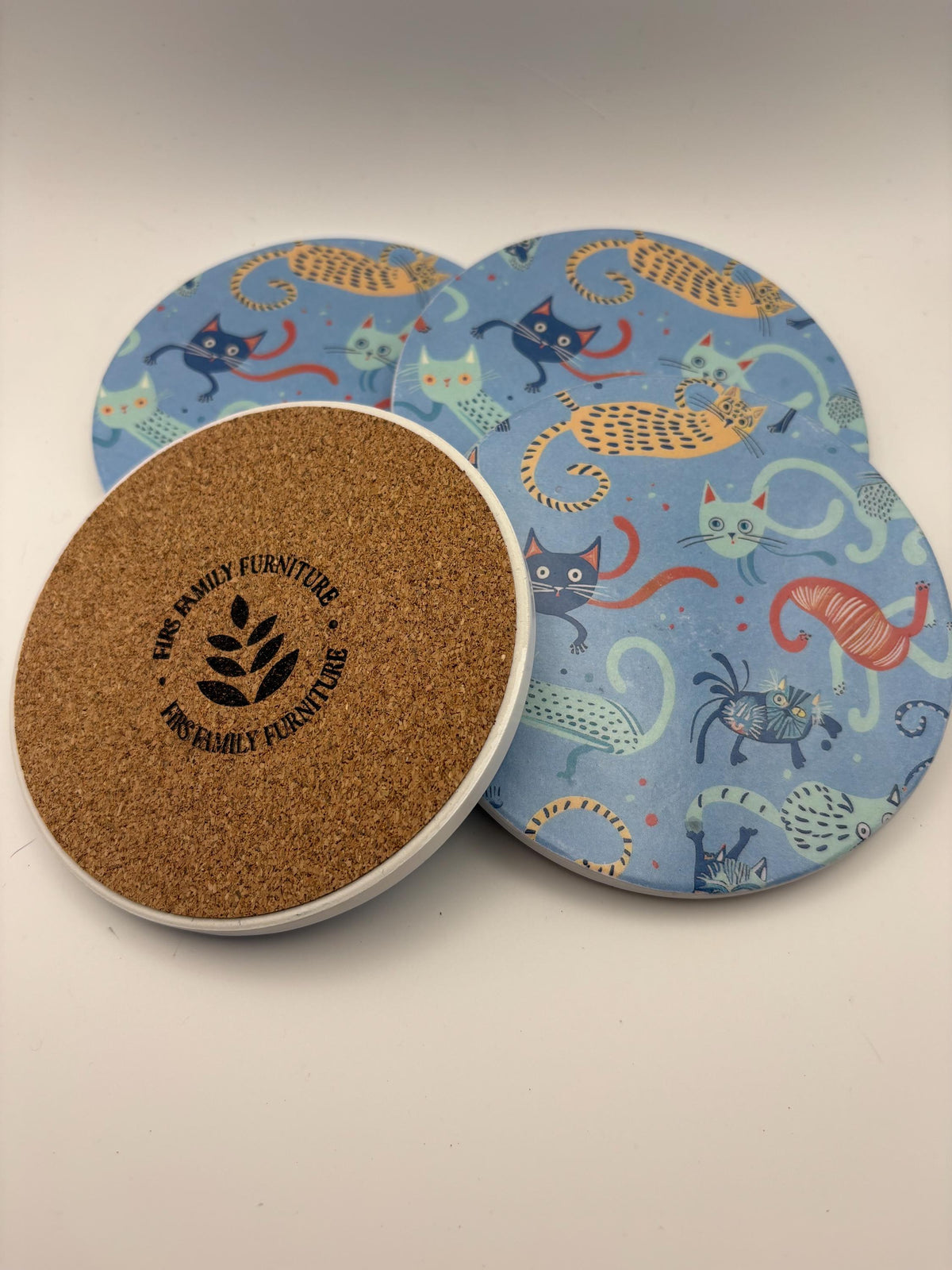 Ceramic Cat Coaster – Durable Kitchen Decor, Cat Lovers Gift - Set of 4