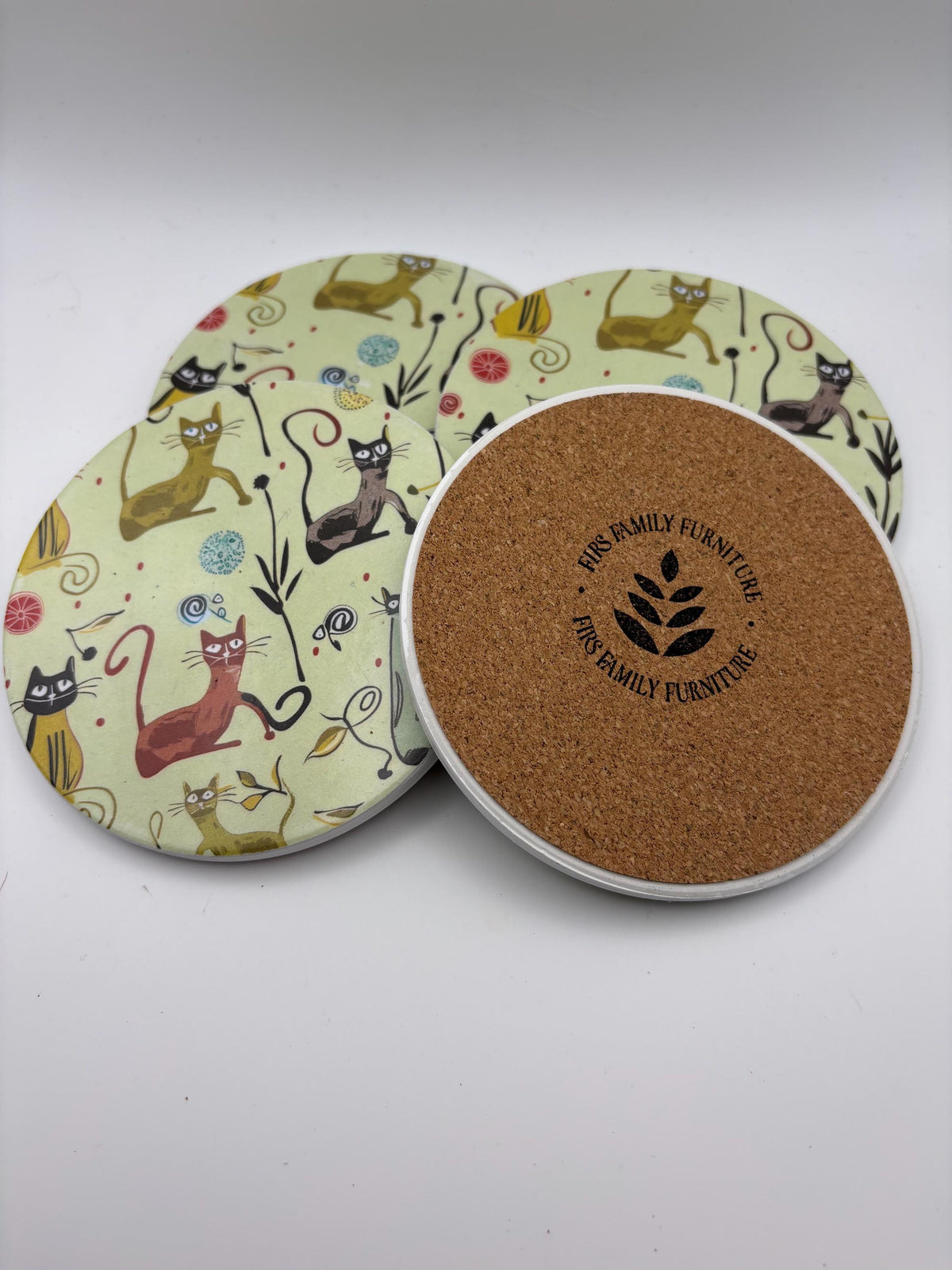 Ceramic Cat Coaster – Protective Varnish, Modern Kitchen Decor - Set of 4