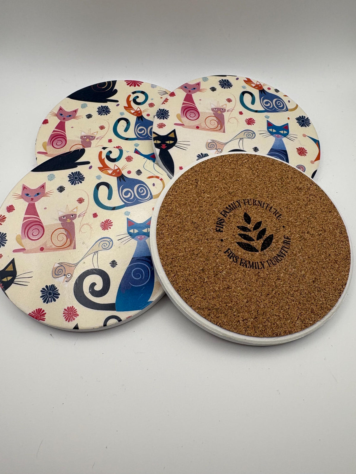 Ceramic Cat Coaster – Modern Kitchen Decor, Housewarming Gift - Set of 4