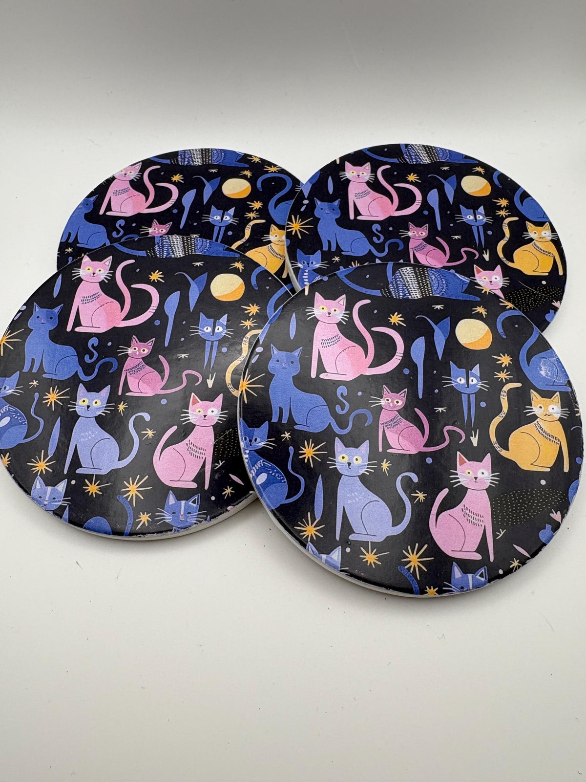Ceramic Cat Coaster – Protective Varnish Drink Coaster – Modern Kitchen Decor - Set of 3