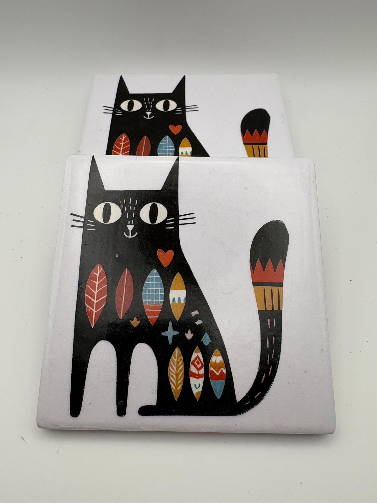 Ceramic Cat Coaster – Modern Kitchen Decor, Housewarming Gift - Set of 4