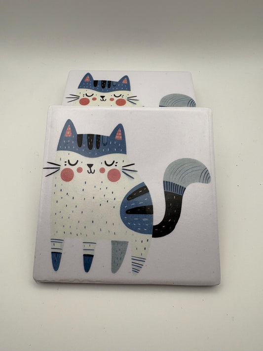 Ceramic Cat Coaster – Modern Kitchen Decor, Housewarming Gift - Set of 4