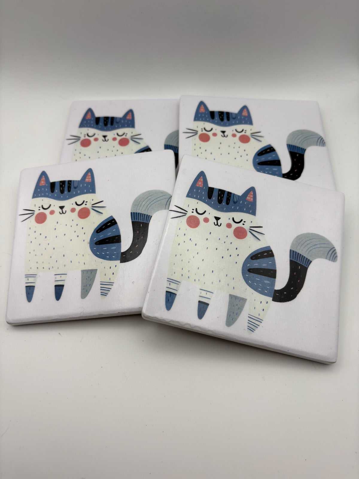 Ceramic Cat Coaster – Modern Kitchen Decor, Housewarming Gift - Set of 4