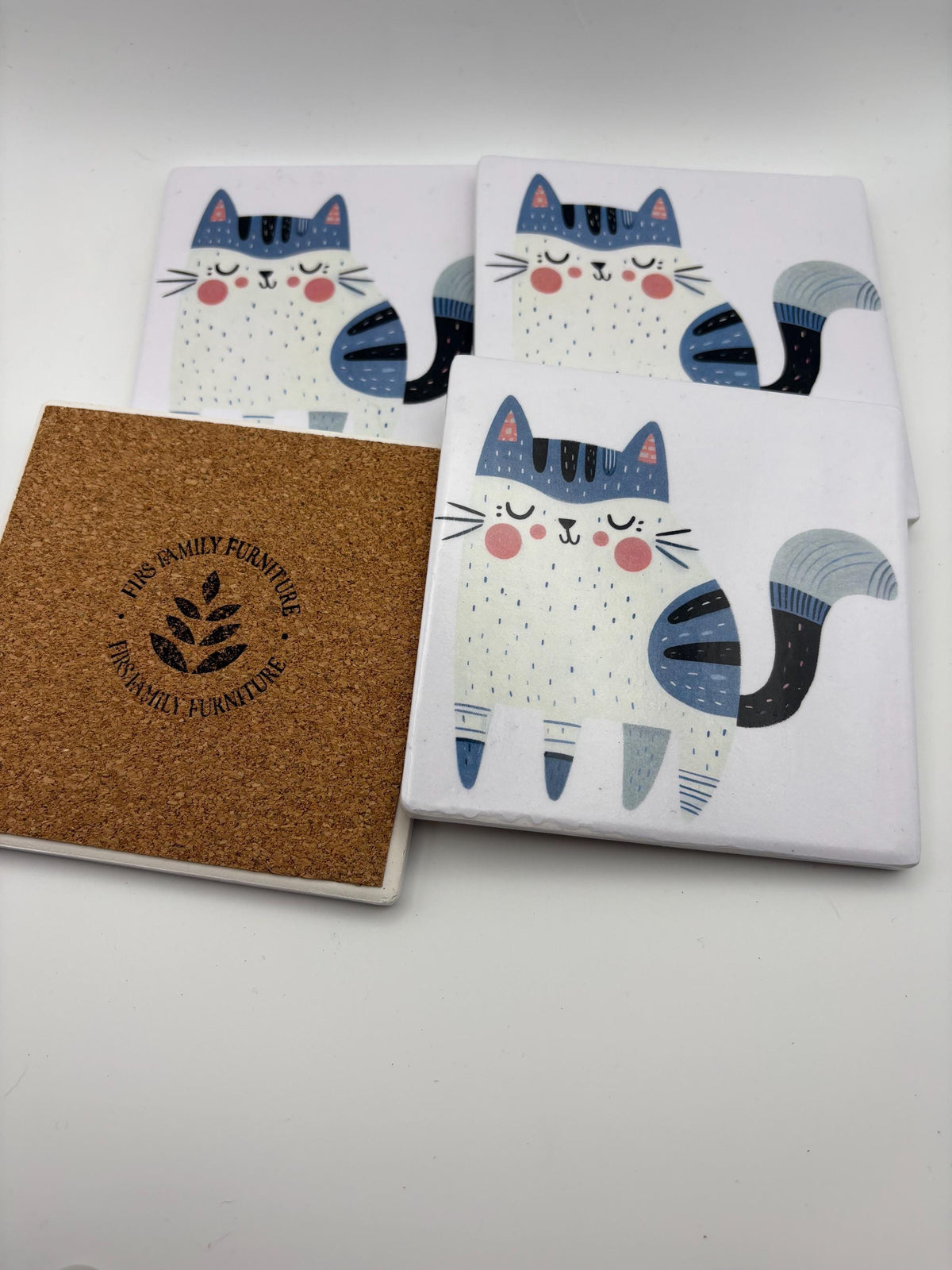 Ceramic Cat Coaster – Modern Kitchen Decor, Housewarming Gift - Set of 4