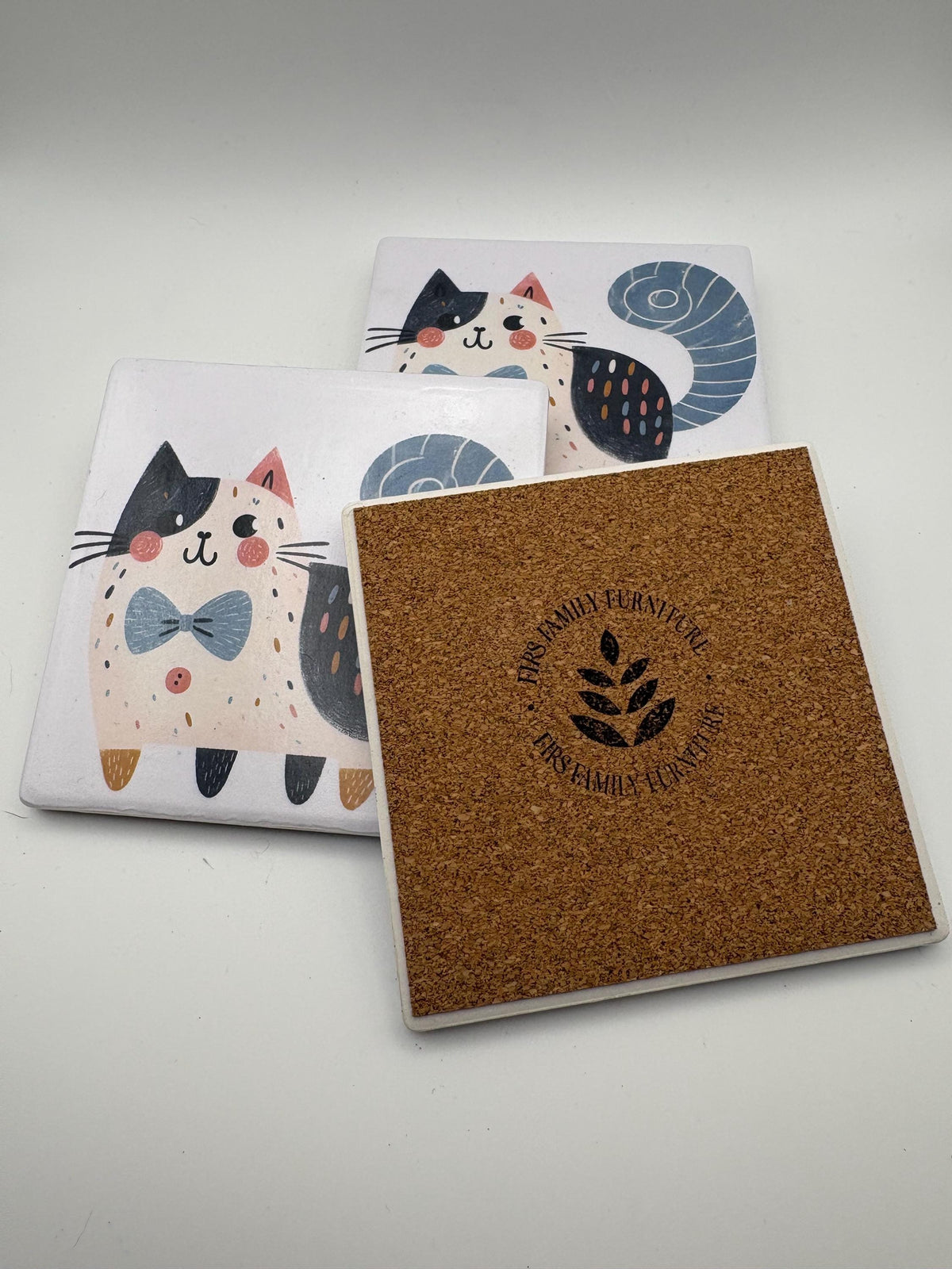 Ceramic Cat Coaster – Modern Kitchen Decor, Housewarming Gift - Set of 4