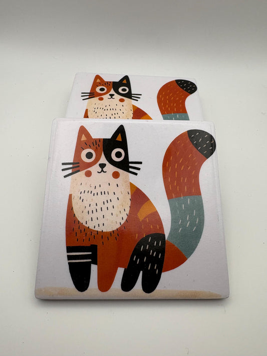 Ceramic Cat Coaster – Modern Kitchen Decor, Housewarming Gift - Set of 4