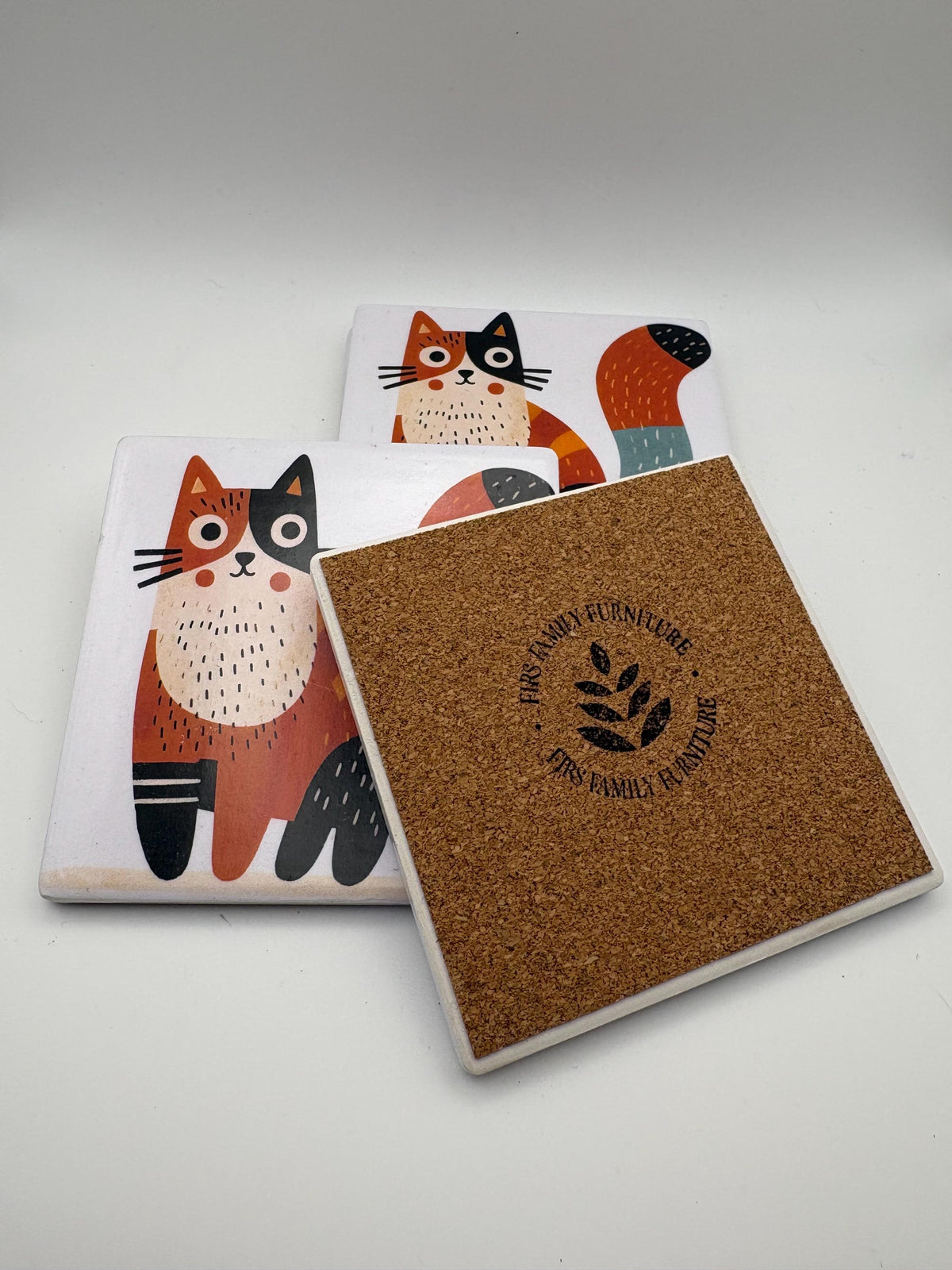Ceramic Cat Coaster – Modern Kitchen Decor, Housewarming Gift - Set of 4