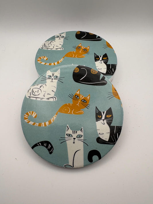 Ceramic Cat Coaster – Protective Varnish Drink Coaster – Modern Kitchen Decor - Set of 4