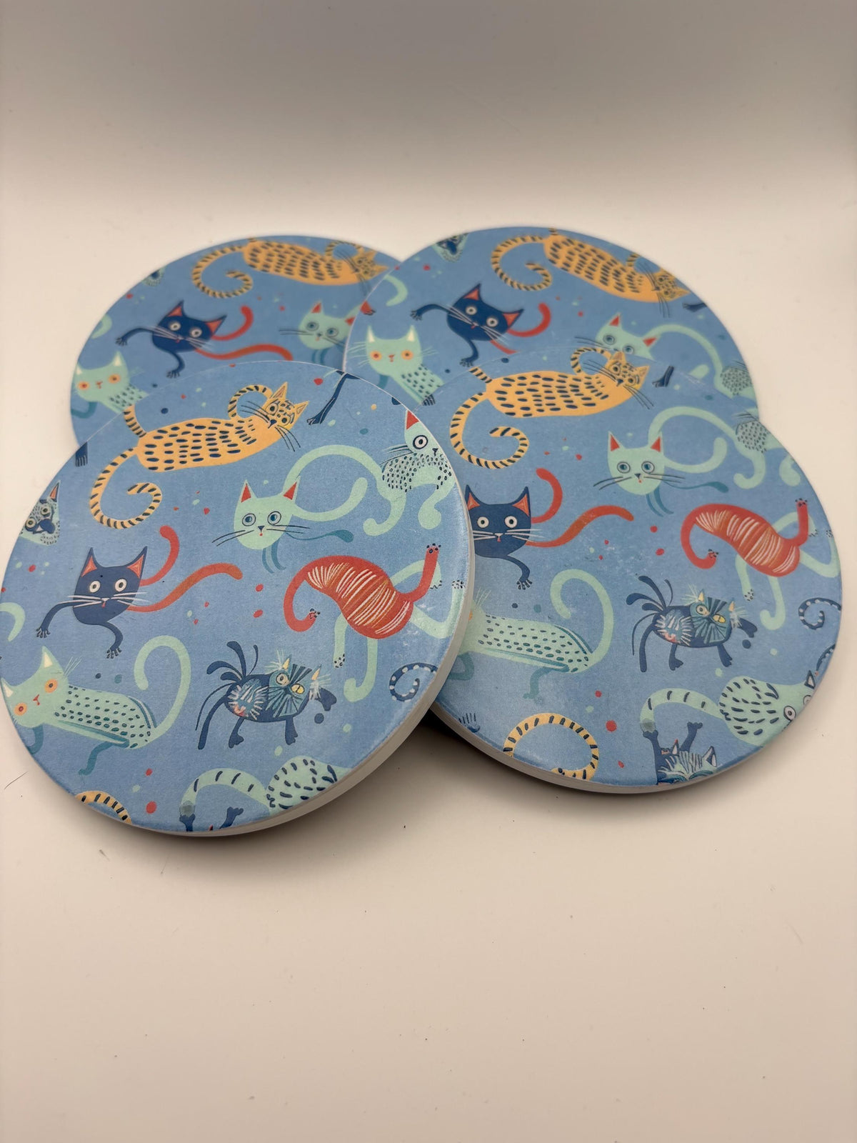 Ceramic Cat Coaster – Durable Kitchen Decor, Cat Lovers Gift - Set of 4