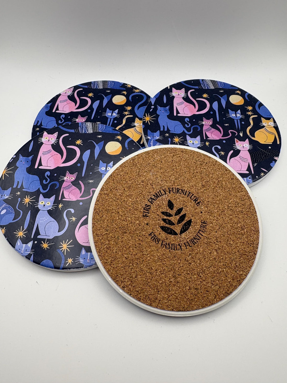 Ceramic Cat Coaster – Protective Varnish Drink Coaster – Modern Kitchen Decor - Set of 3