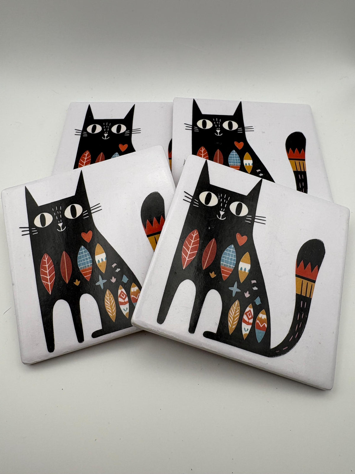 Ceramic Cat Coaster – Modern Kitchen Decor, Housewarming Gift - Set of 4