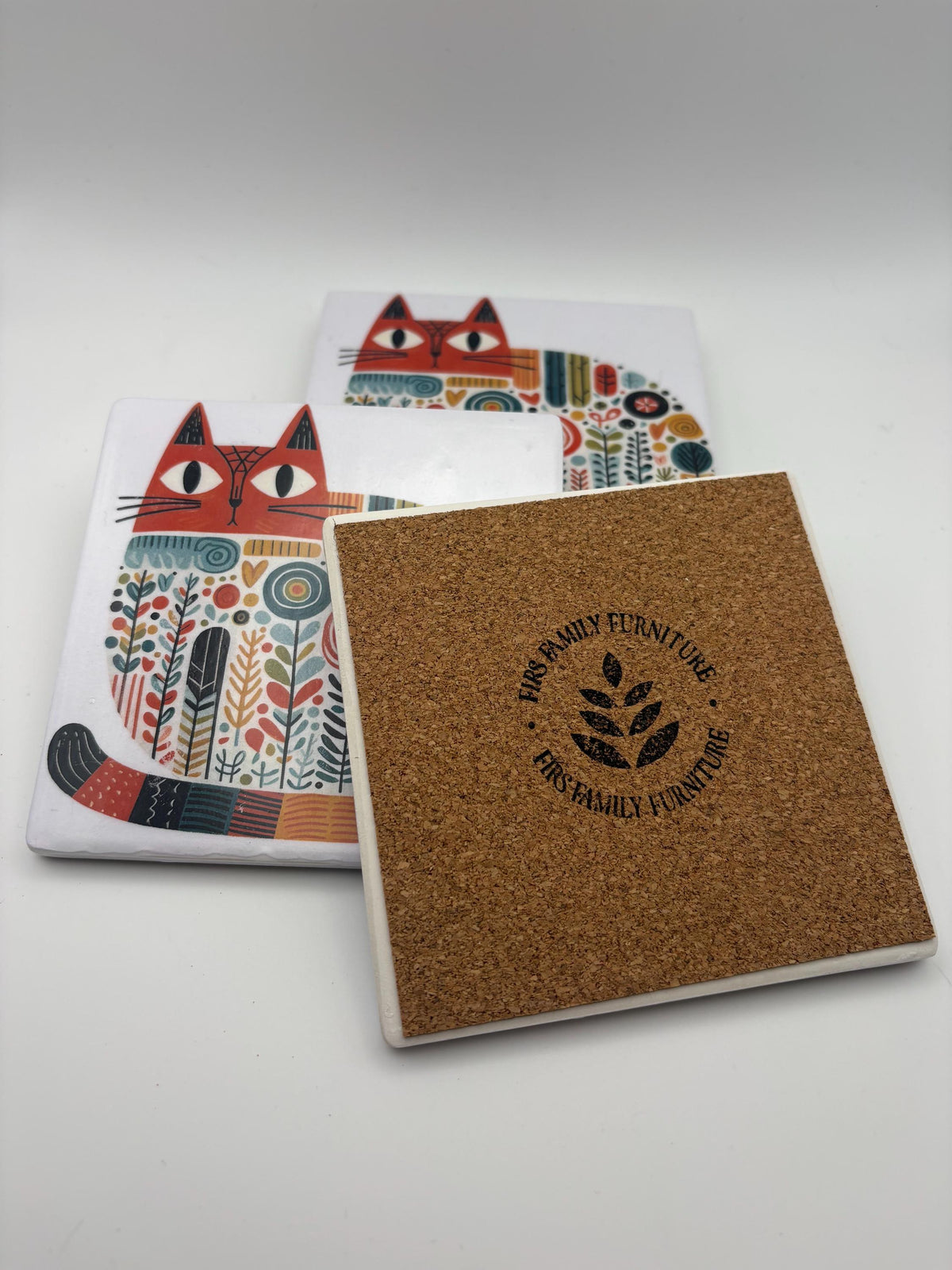 Ceramic Cat Coaster – Mid-Century Modern Drinkware, Kitchen Decor - Set of 4