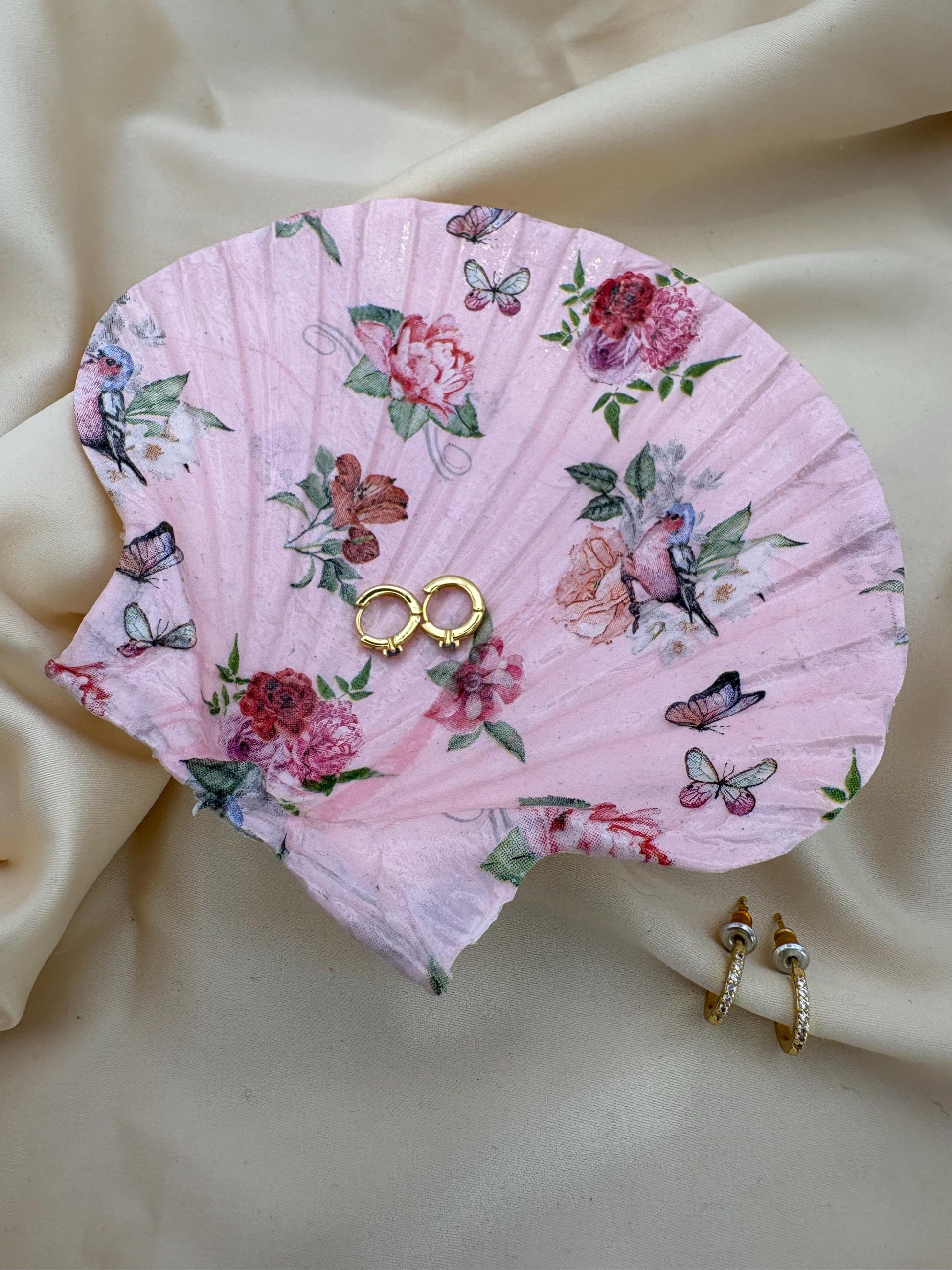 Floral Scallop Trinket Shell Ring Dish - Pink