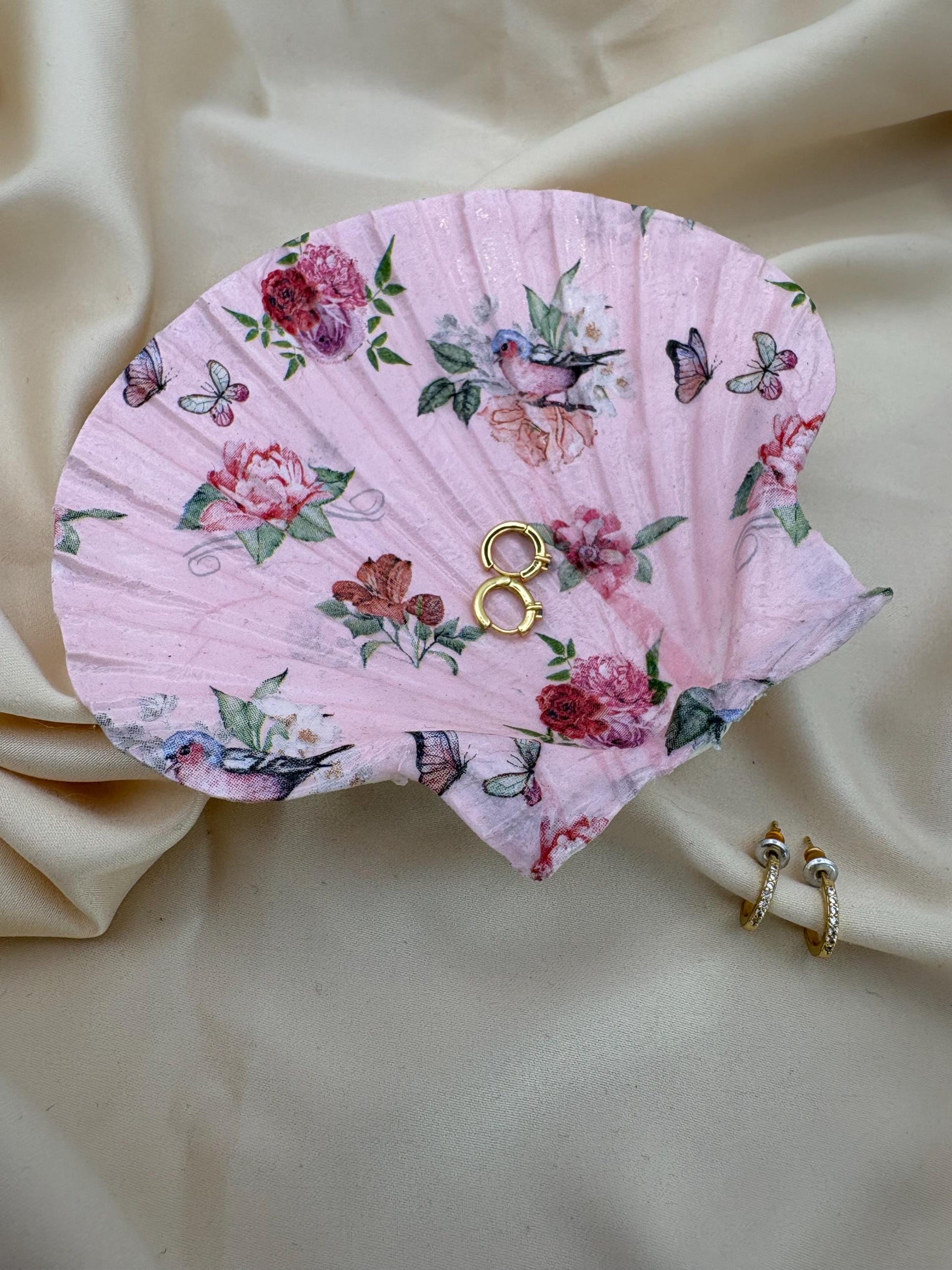 Floral Scallop Trinket Shell Ring Dish - Pink