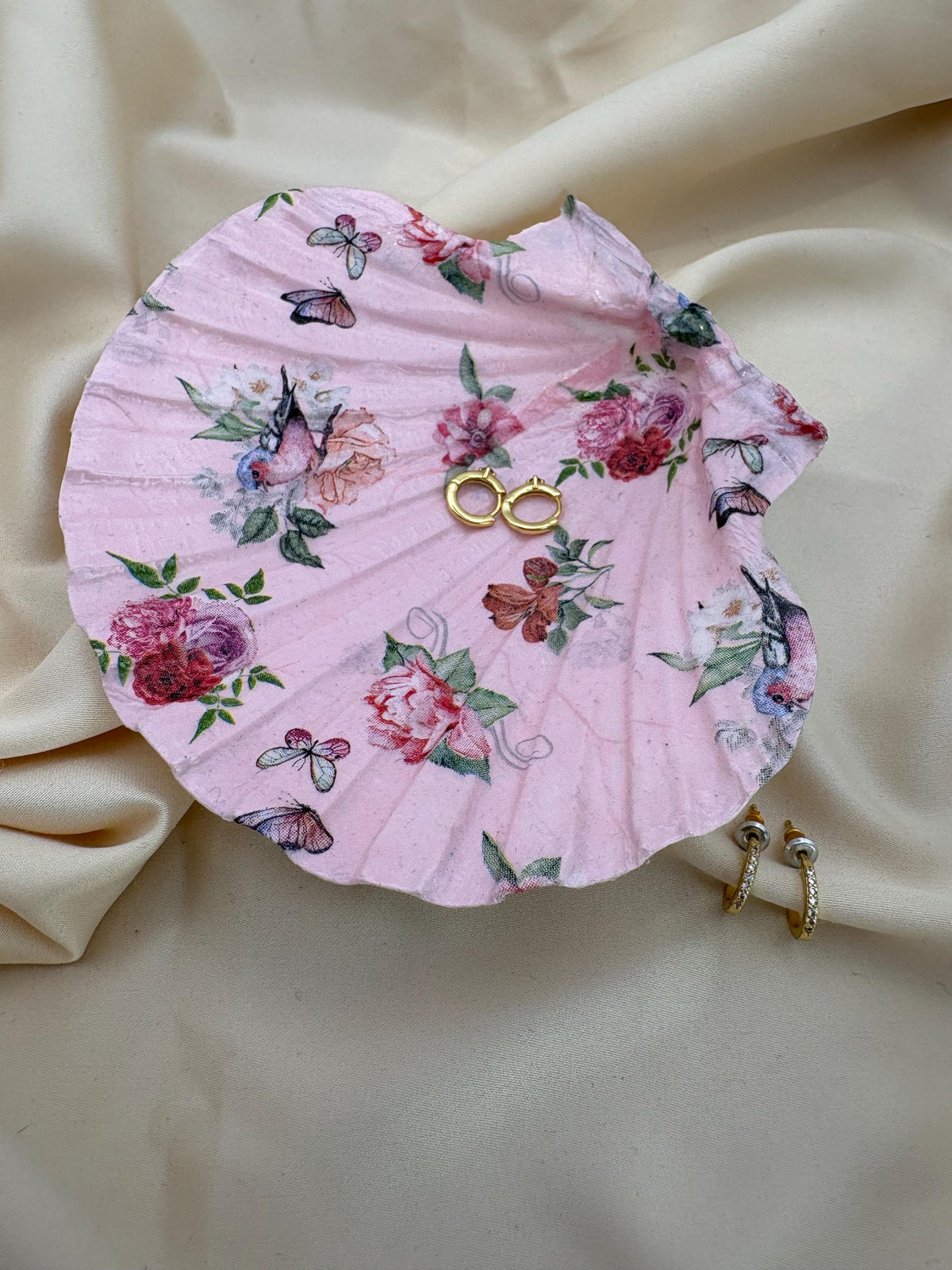 Floral Scallop Trinket Shell Ring Dish - Pink
